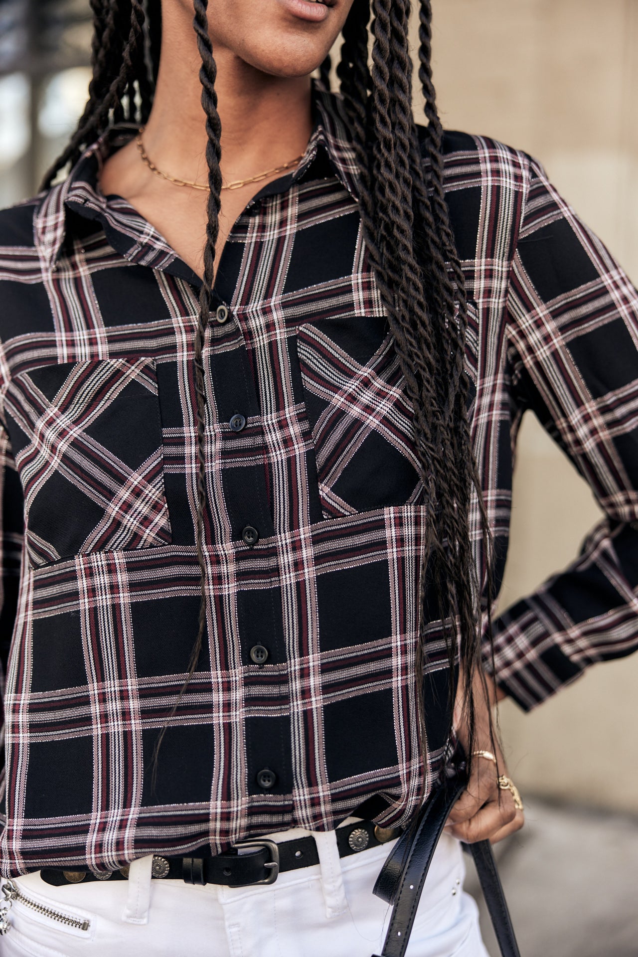 Top manches longues Mujer Tickya Plaid black | Freeman T. Porter