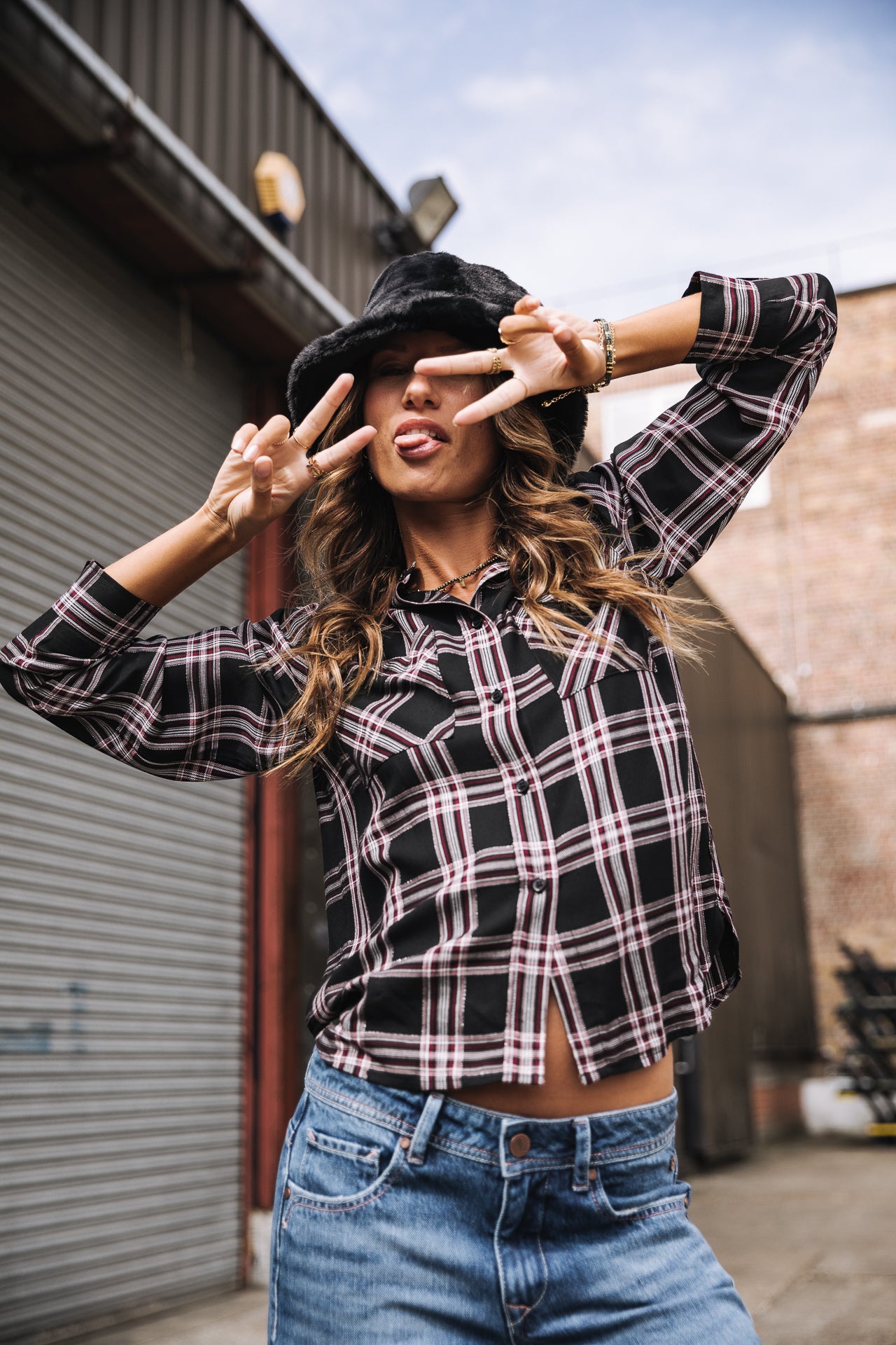 Top manches longues Mujer Tickya Plaid black | Freeman T. Porter
