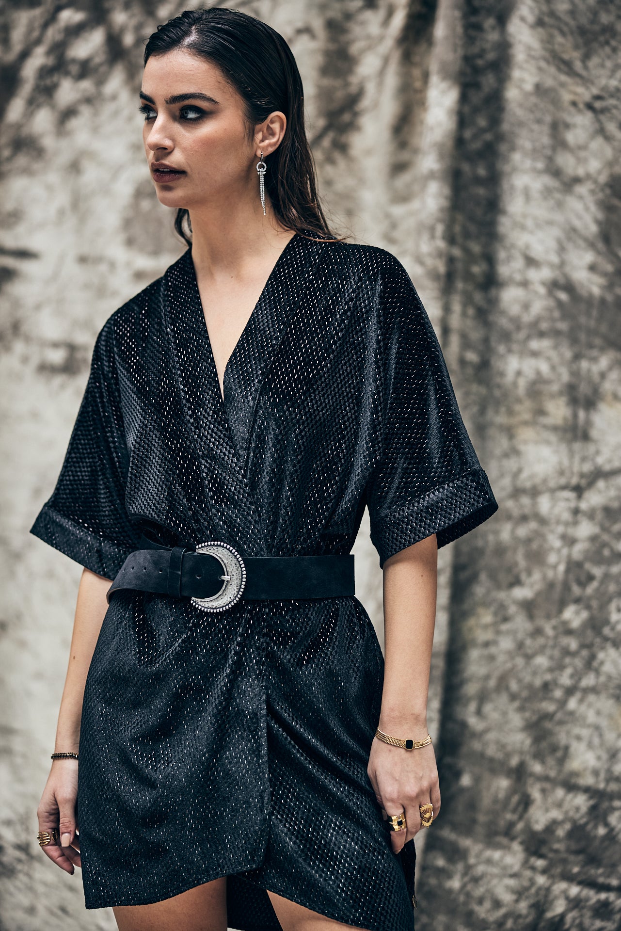 Robe courte kimono Frau Roza Shiny Velvet black | Freeman T. Porter