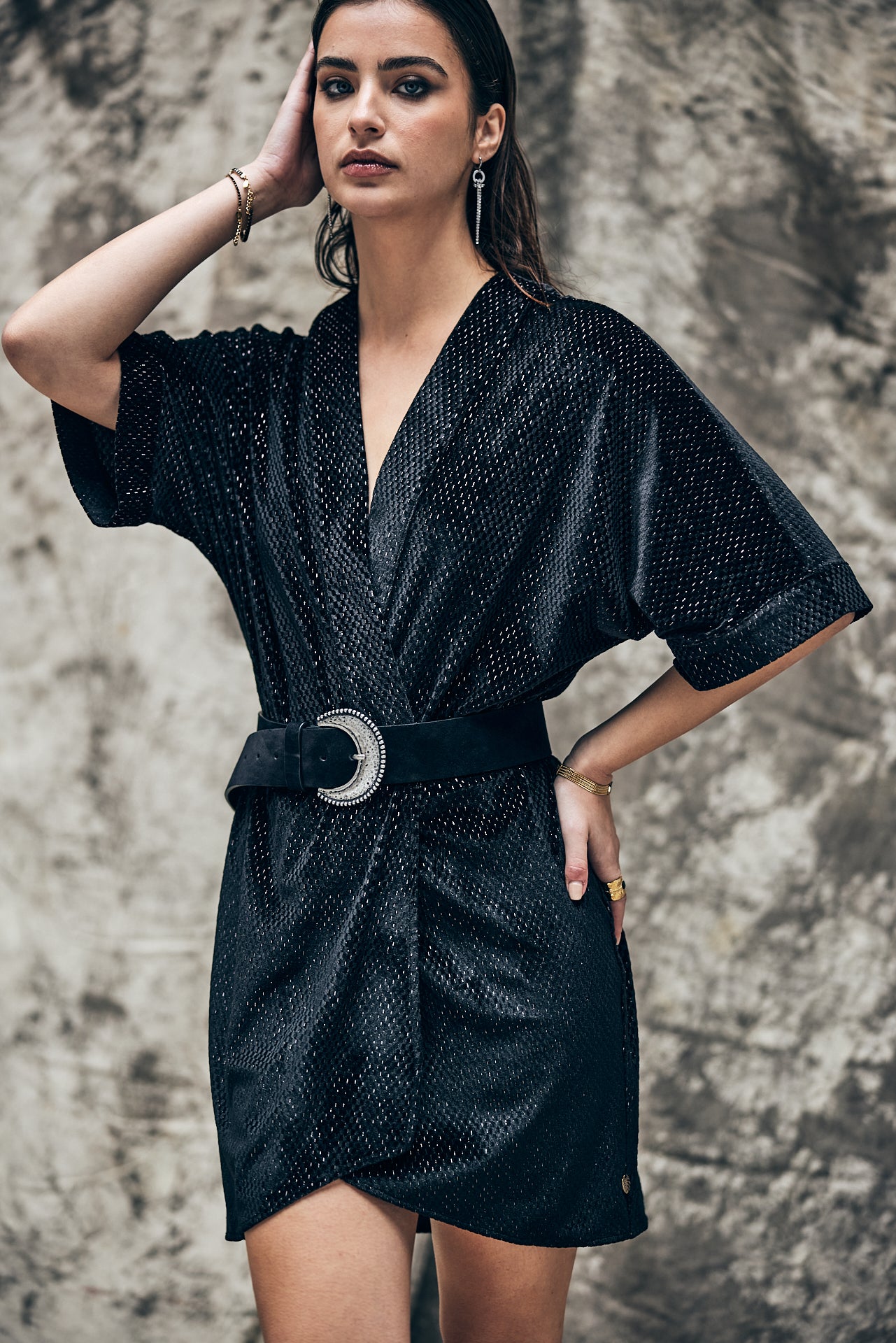 Robe courte kimono Frau Roza Shiny Velvet black | Freeman T. Porter