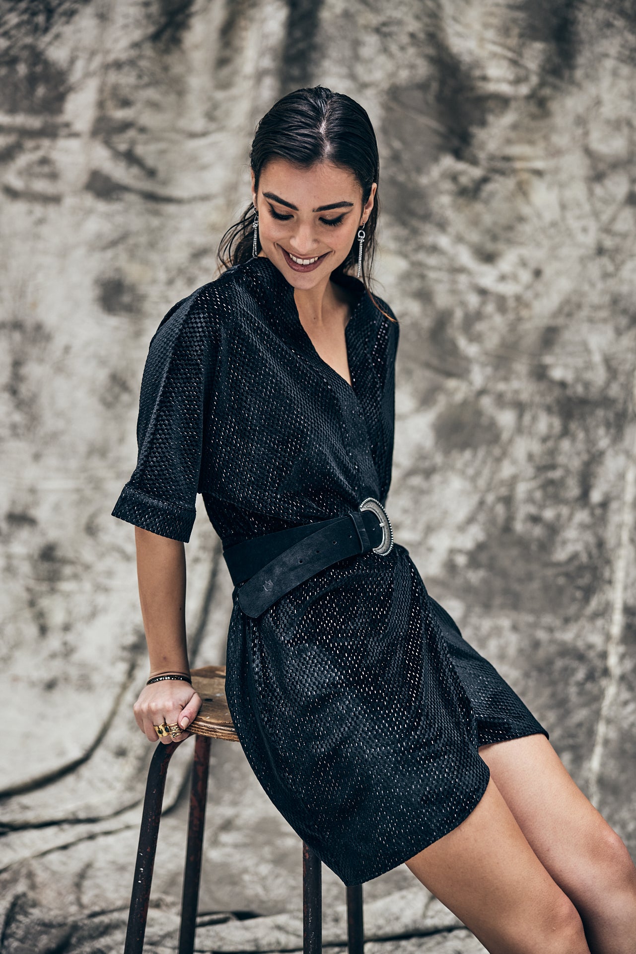 Robe courte kimono Frau Roza Shiny Velvet black | Freeman T. Porter