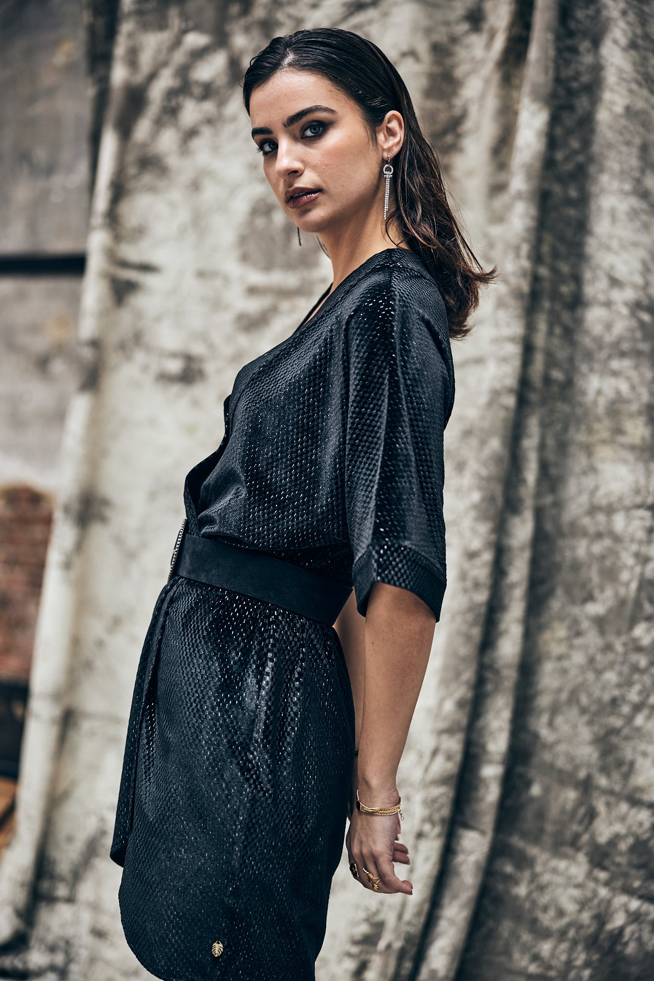 Robe courte kimono Frau Roza Shiny Velvet black | Freeman T. Porter