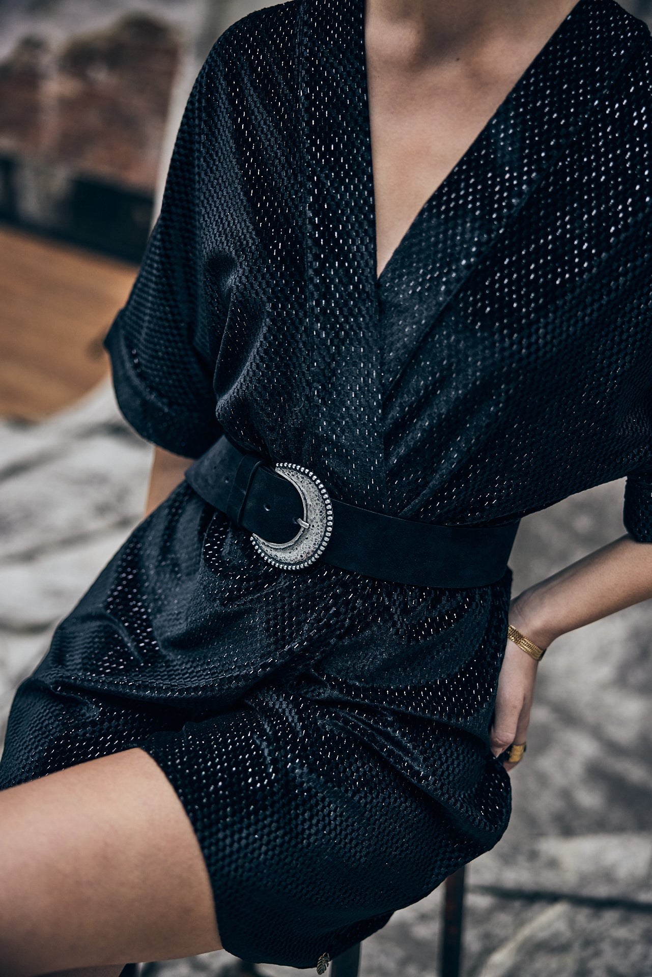Robe courte kimono Frau Roza Shiny Velvet black | Freeman T. Porter
