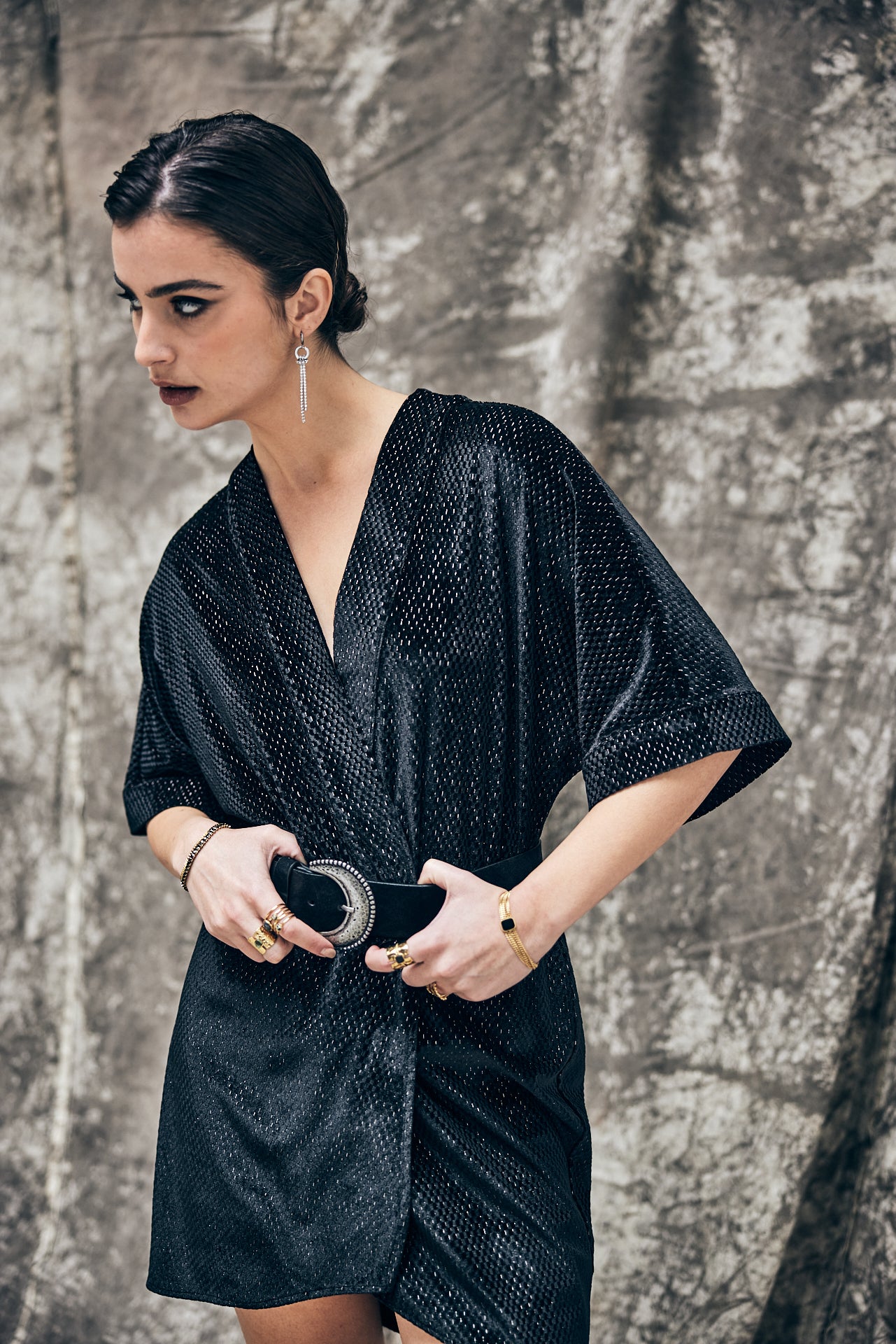 Robe courte kimono Frau Roza Shiny Velvet black | Freeman T. Porter