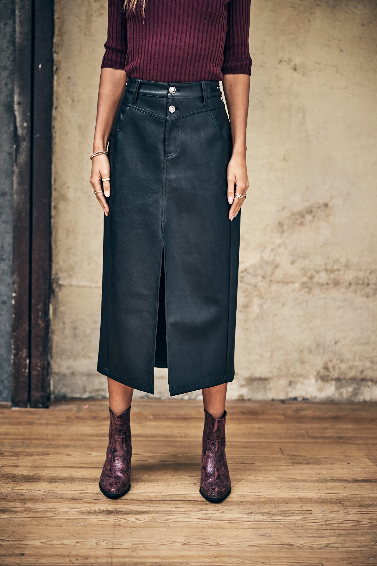 Jupe longue Femme Floria Biker black | Freeman T. Porter