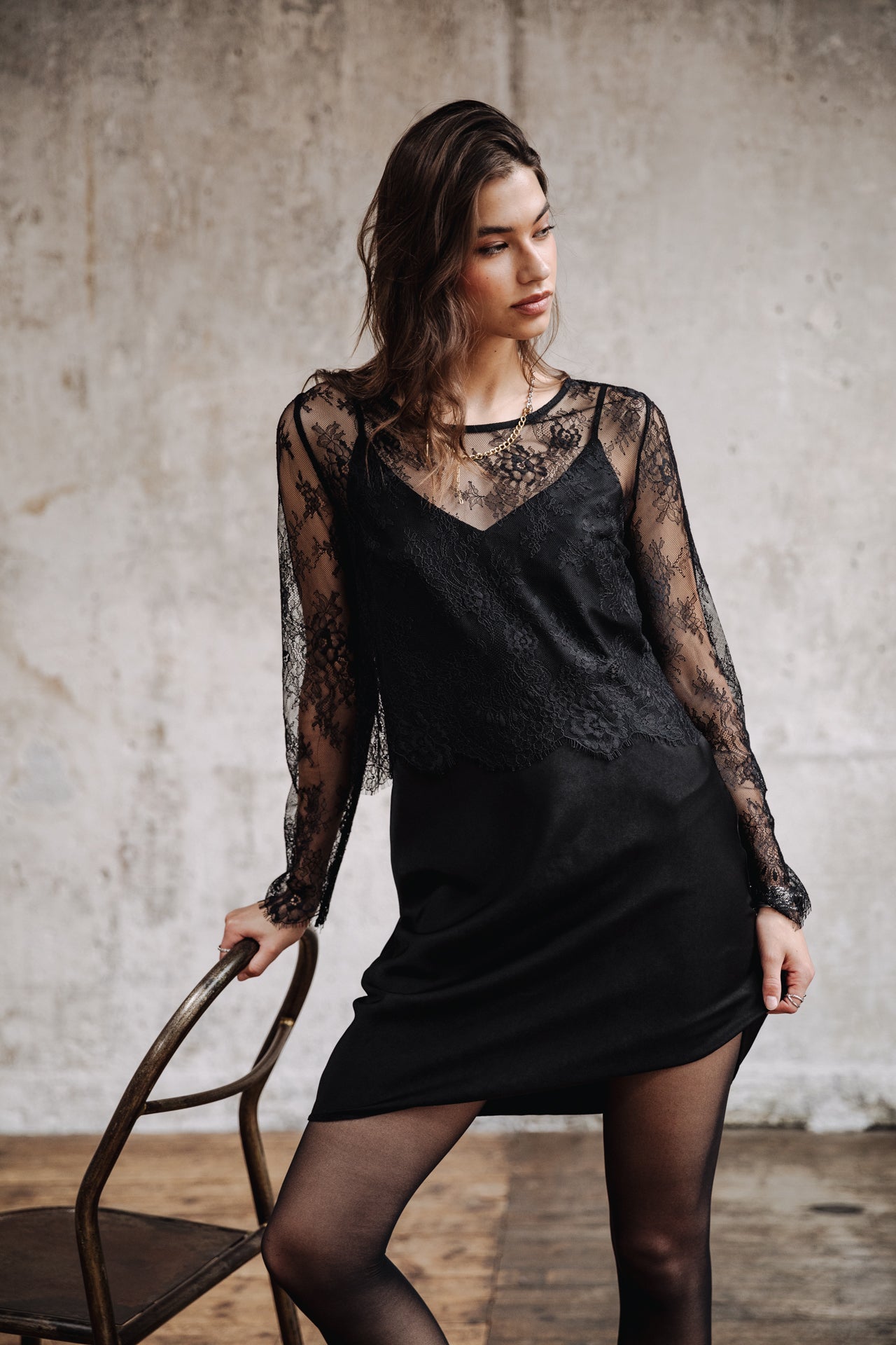 Robe en satin Femme Ritania Lace black | Freeman T. Porter