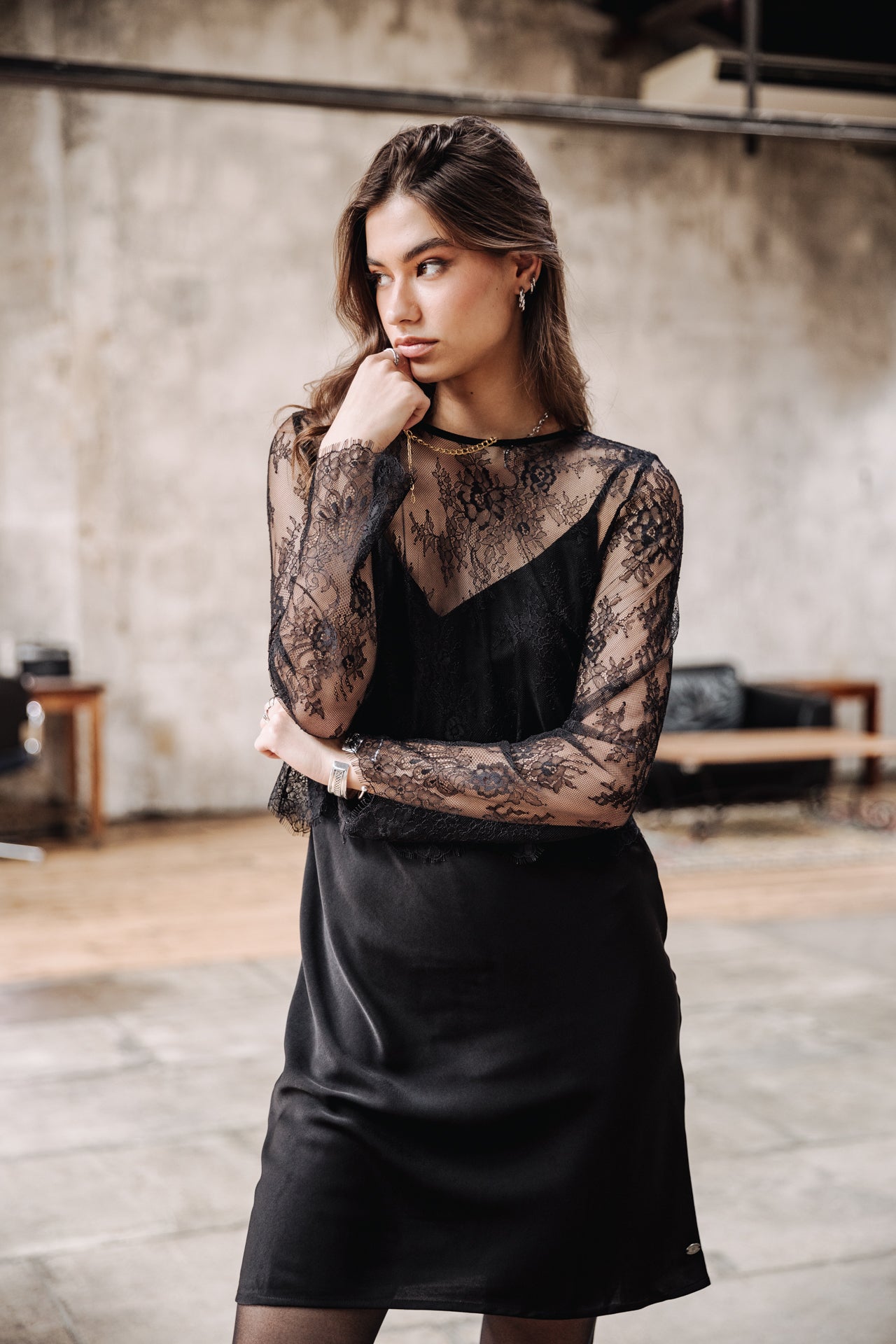 Robe en satin Femme Ritania Lace black | Freeman T. Porter