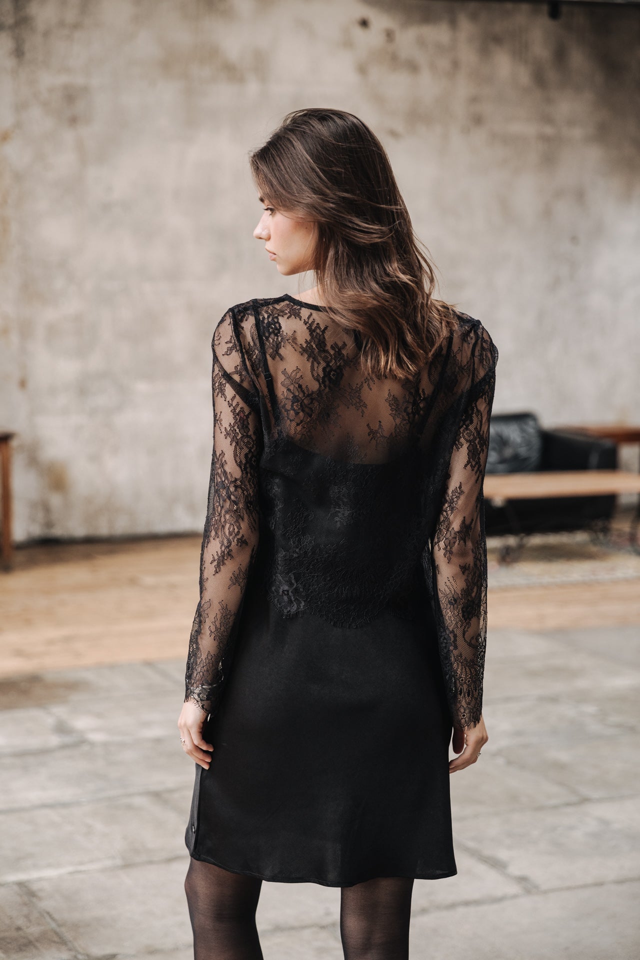 Robe en satin Femme Ritania Lace black | Freeman T. Porter