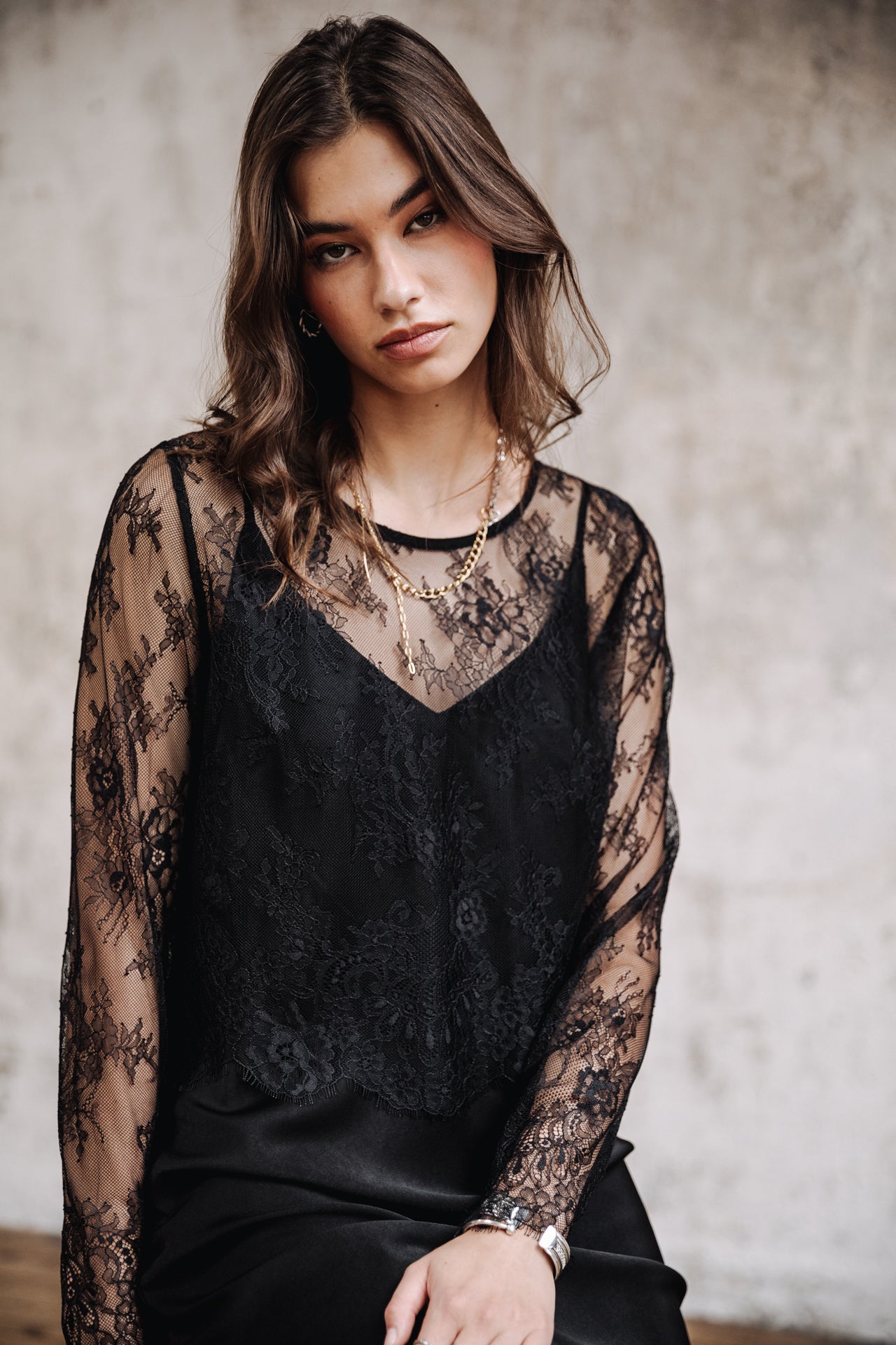 Robe en satin Femme Ritania Lace black | Freeman T. Porter