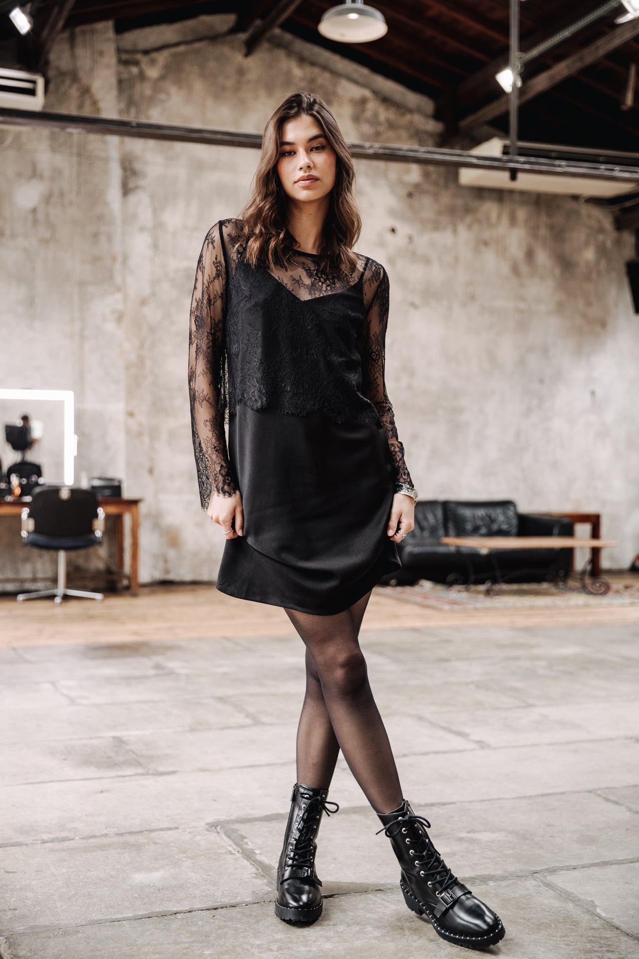 Robe en satin Femme Ritania Lace black | Freeman T. Porter