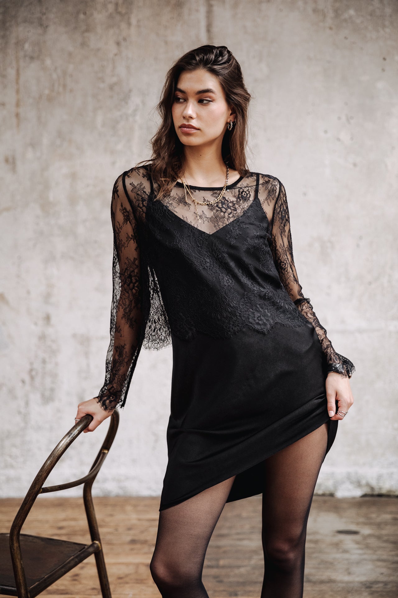Robe en satin Femme Ritania Lace black | Freeman T. Porter