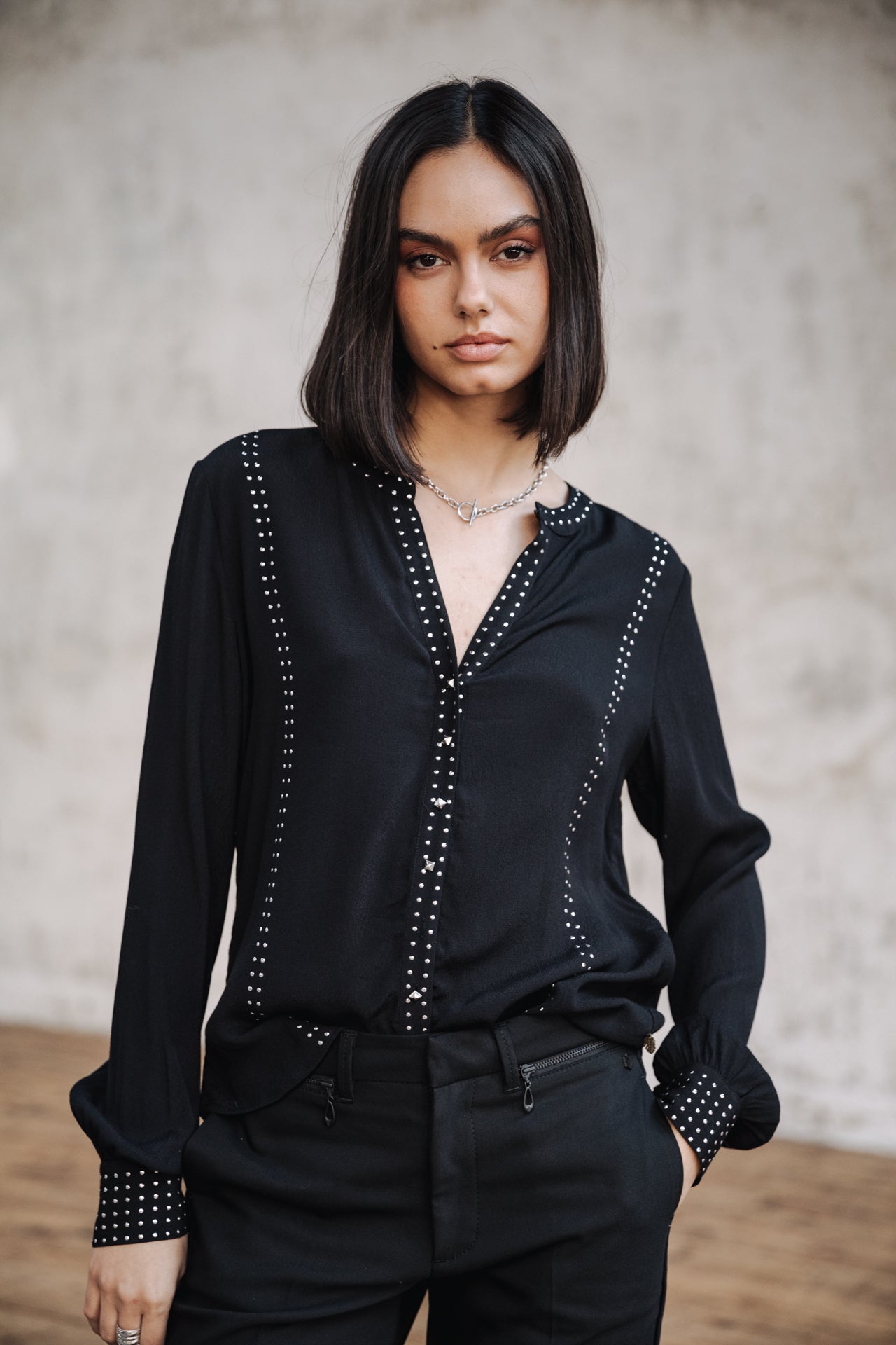 Top manches longues Mujer Cassia Plain black | Freeman T. Porter