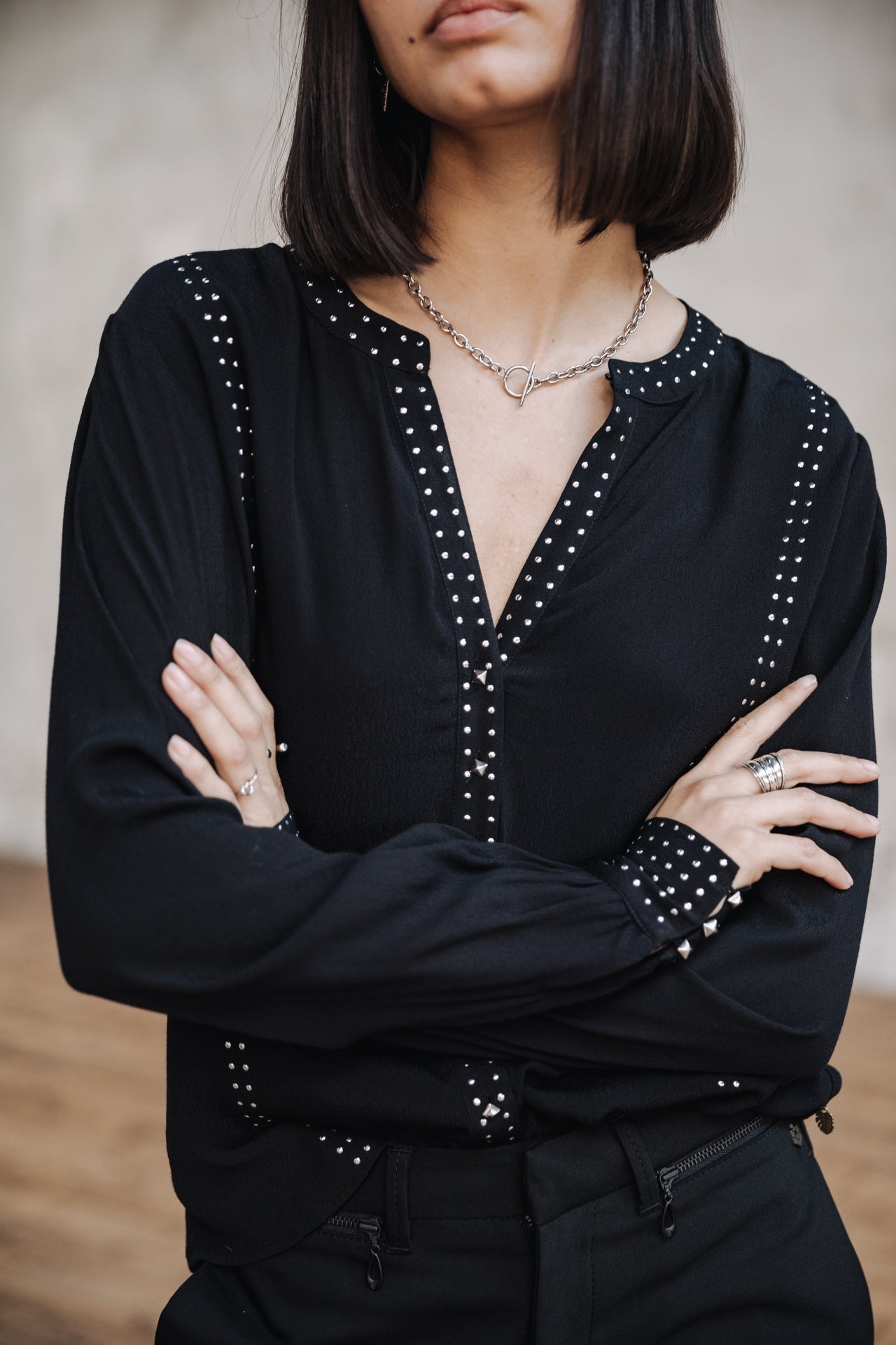 Top manches longues Mujer Cassia Plain black | Freeman T. Porter