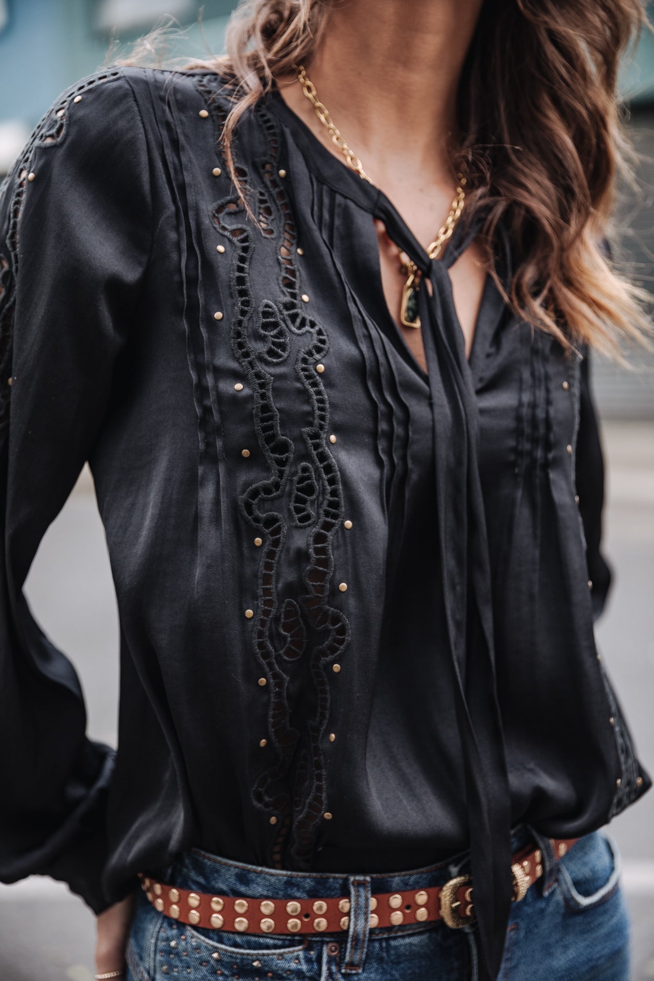 Top manches longues Femme Belia Studs black | Freeman T. Porter
