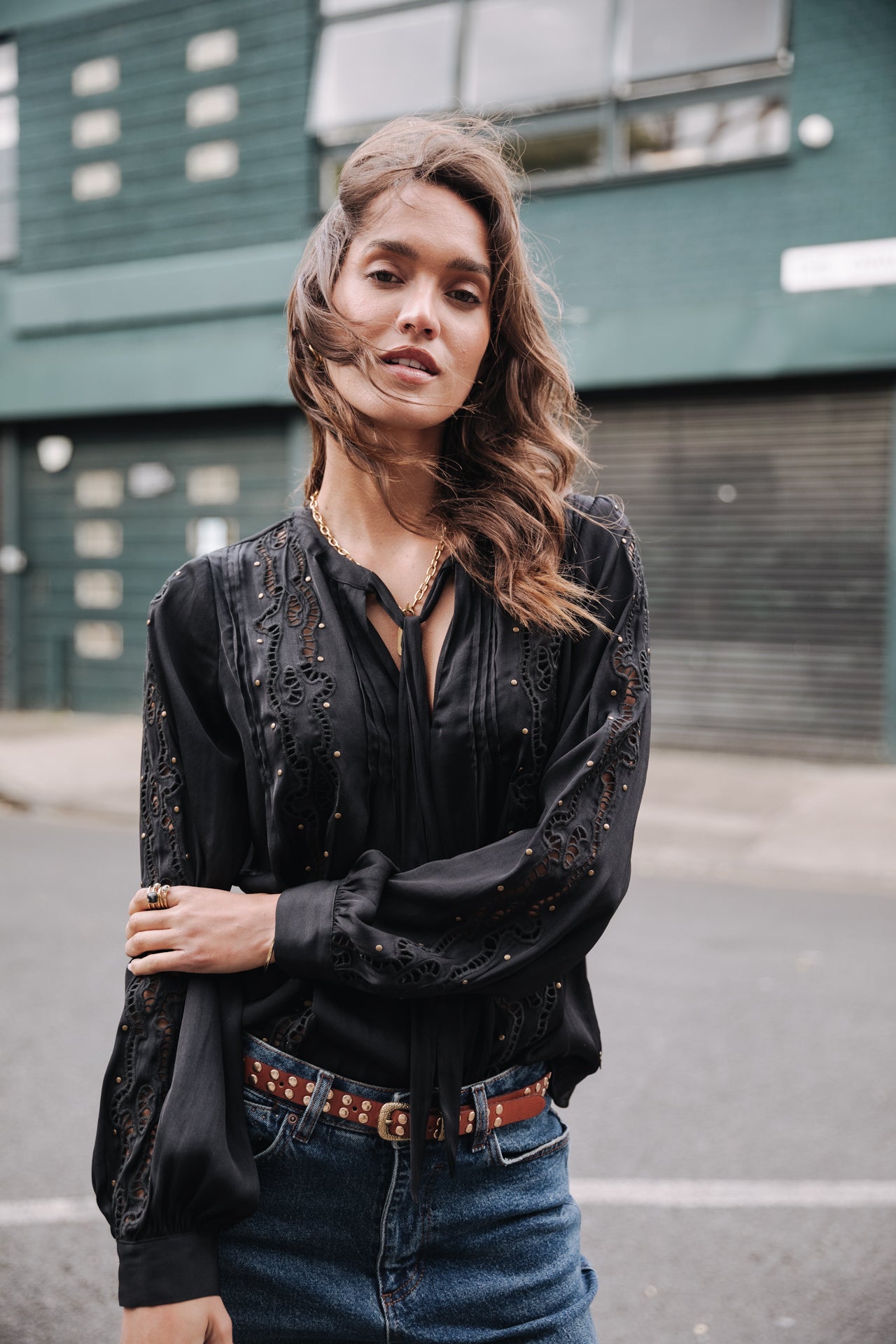 Top manches longues Femme Belia Studs black | Freeman T. Porter