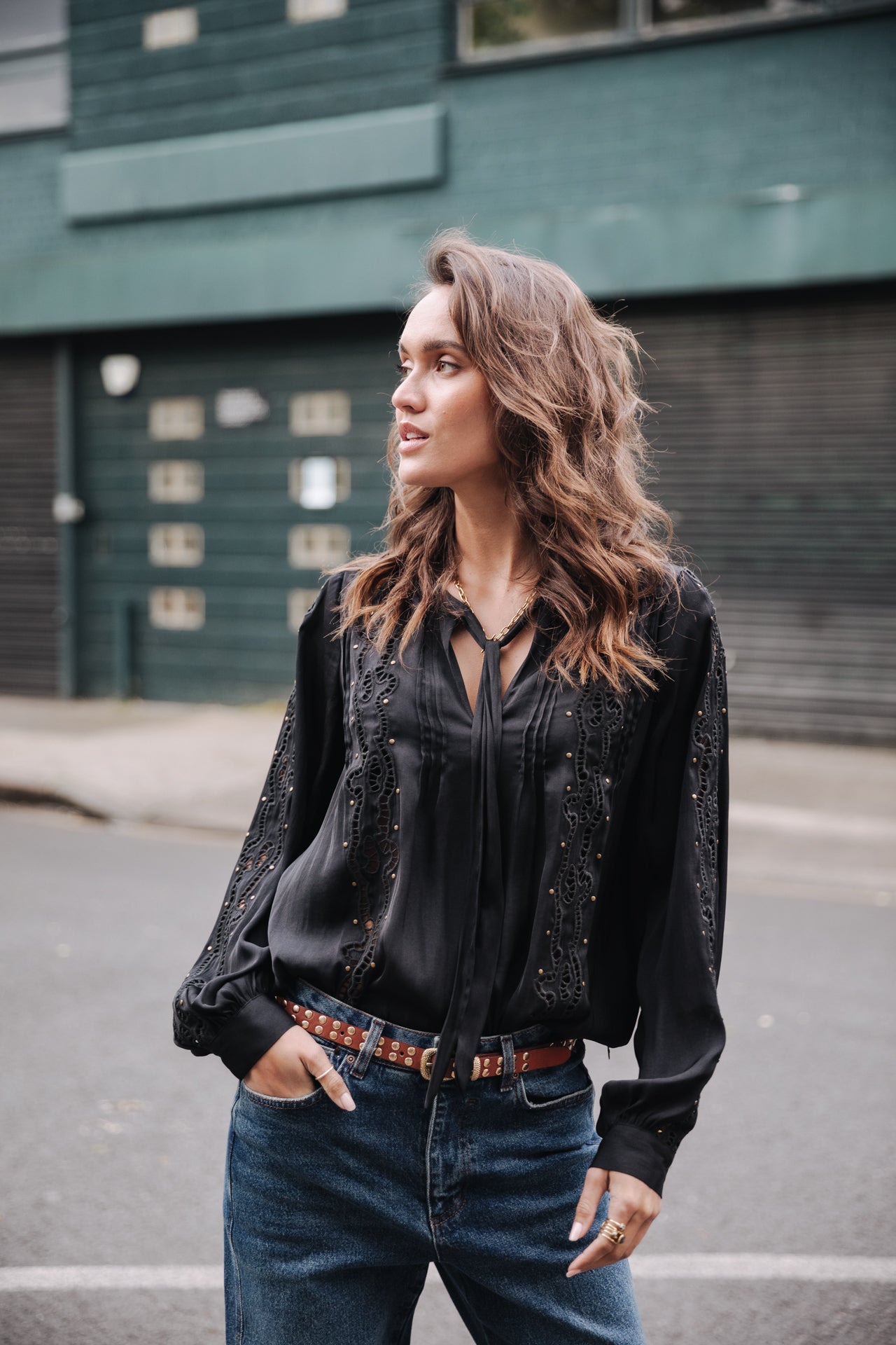 Top manches longues Femme Belia Studs black | Freeman T. Porter