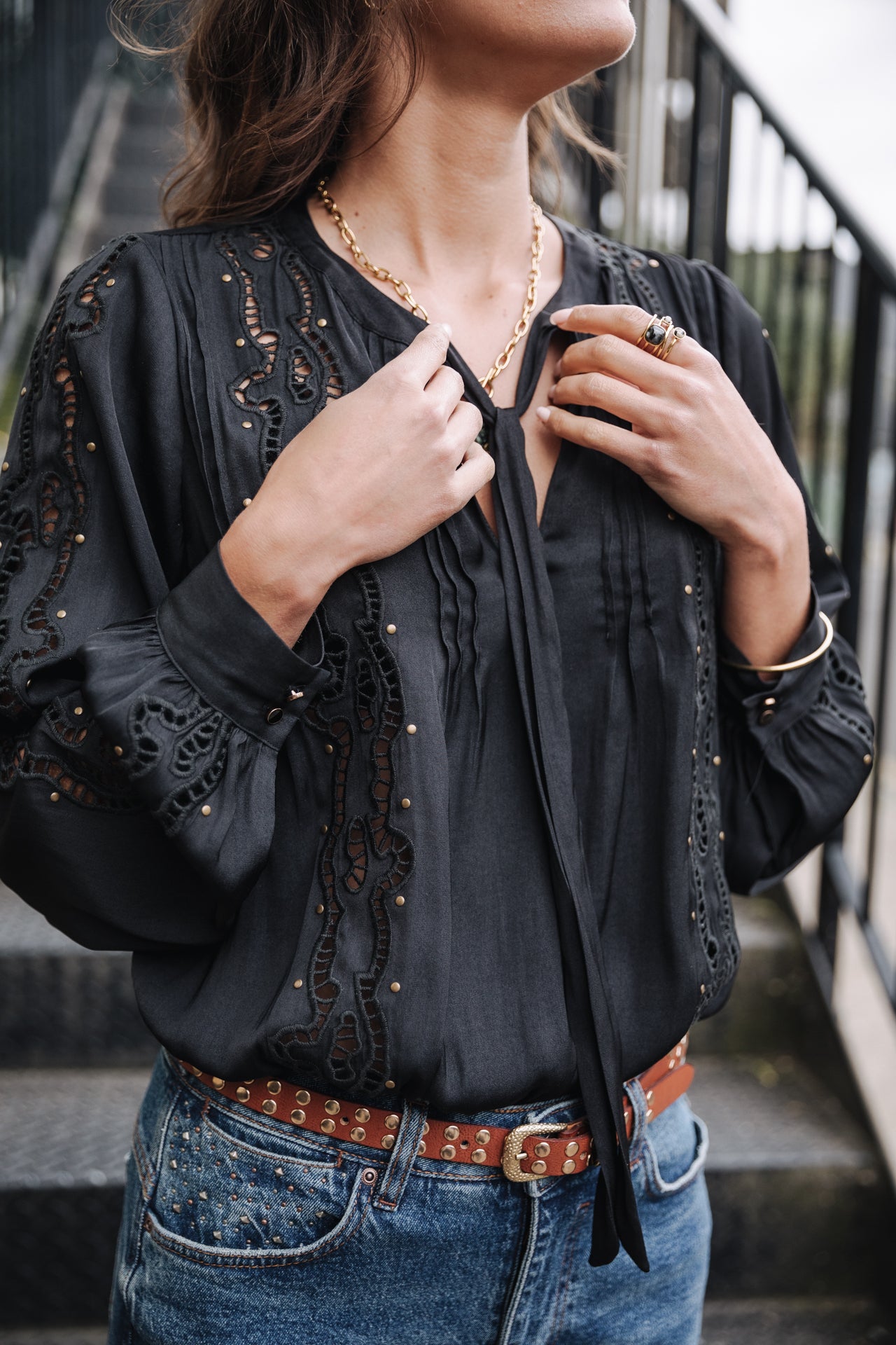 Top manches longues Femme Belia Studs black | Freeman T. Porter