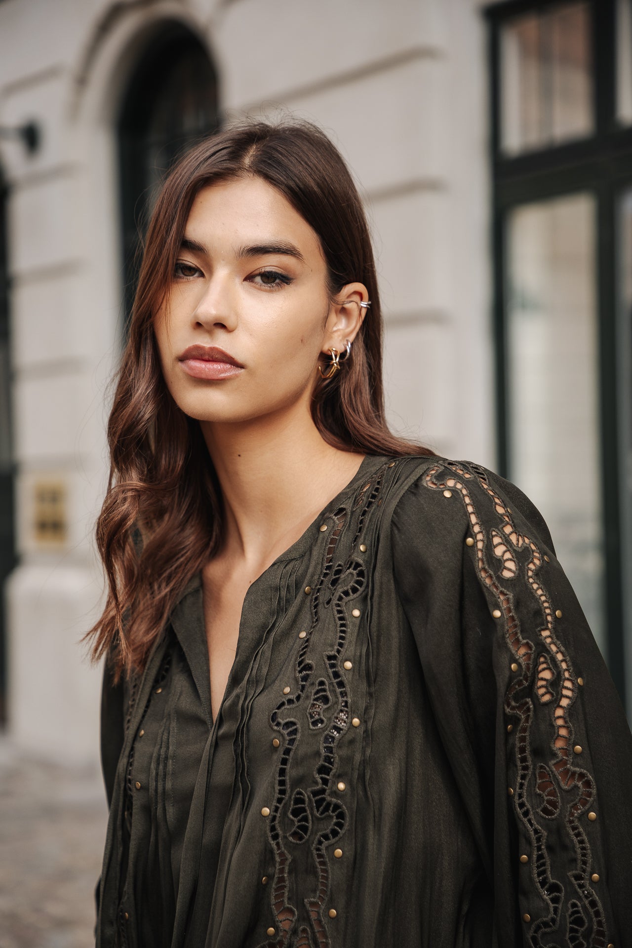 Top manches longues Mujer Belia Studs forest night | Freeman T. Porter