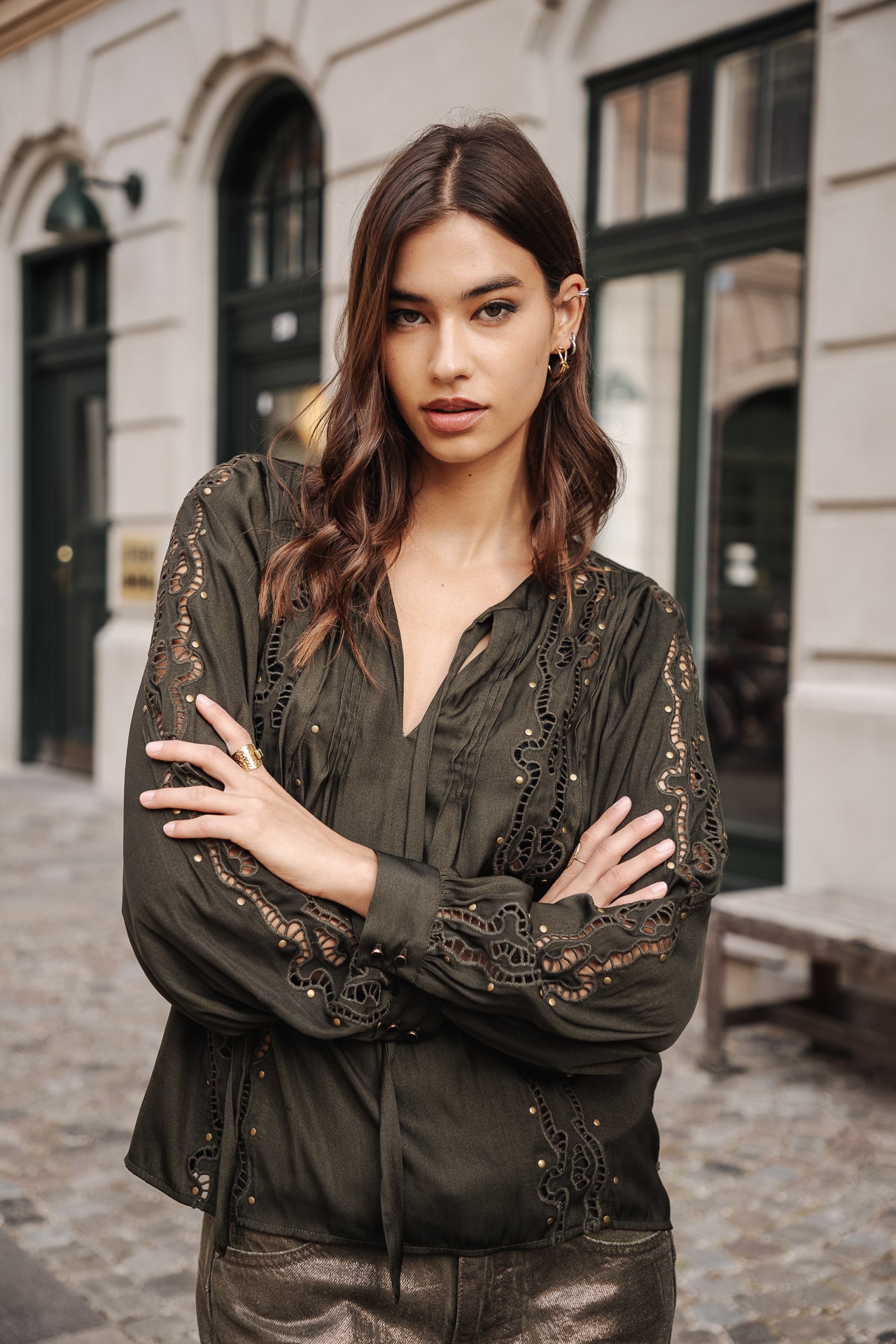 Top manches longues Mujer Belia Studs forest night | Freeman T. Porter