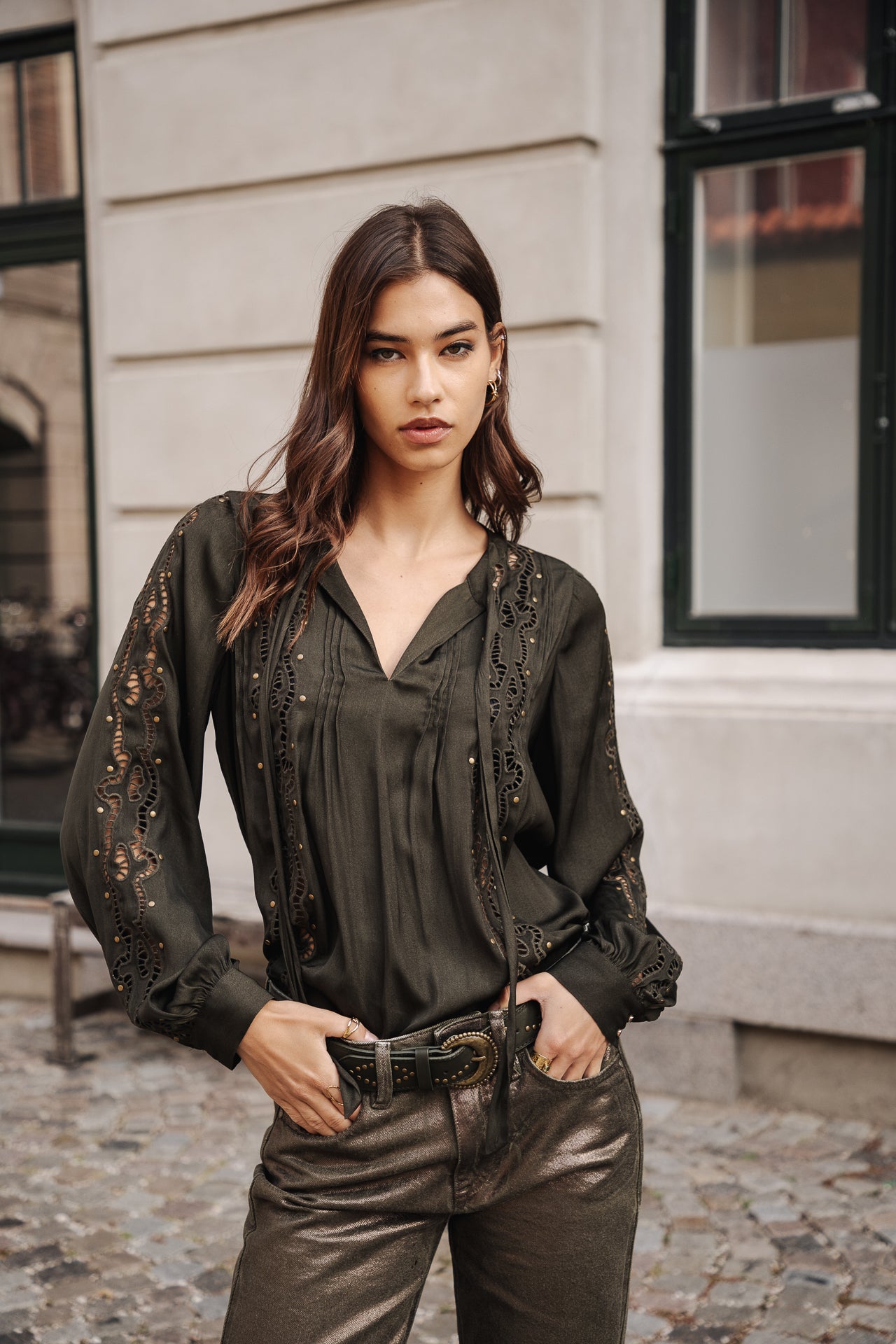 Top manches longues Mujer Belia Studs forest night | Freeman T. Porter