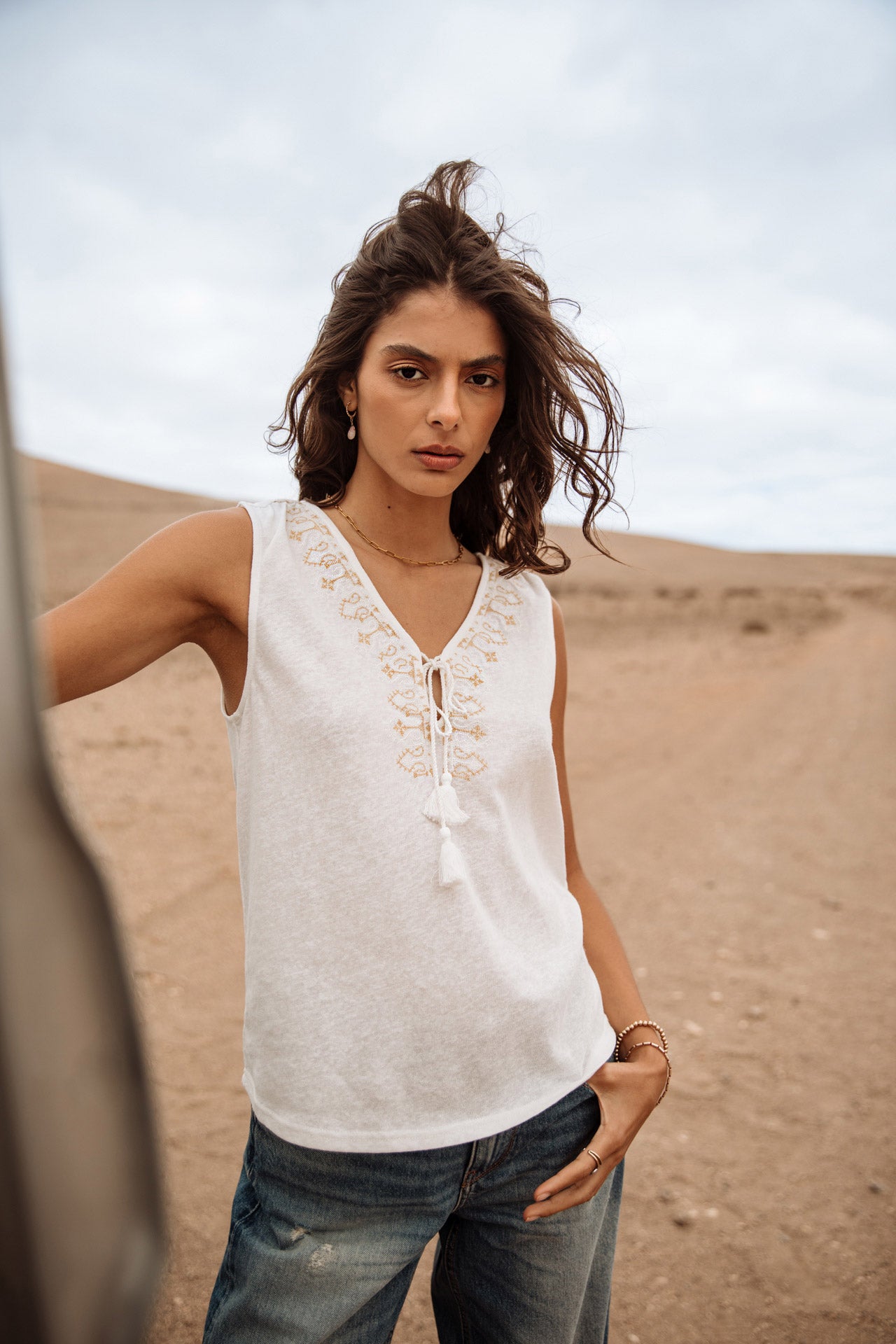 T-shirt sans manche Femme Tissina Ethnica white | Freeman T. Porter