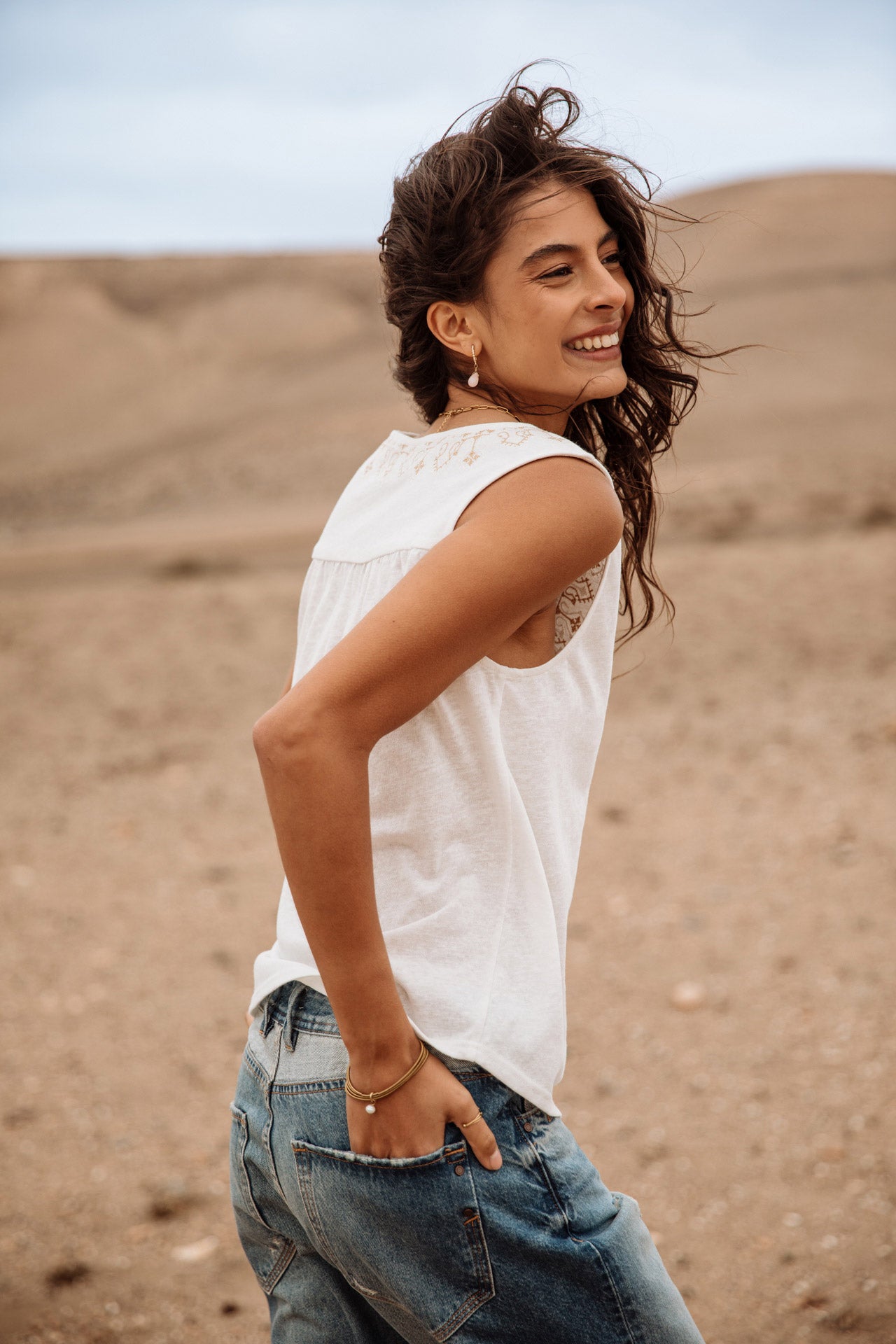 T-shirt sans manche Woman Tissina Ethnica white | Freeman T. Porter