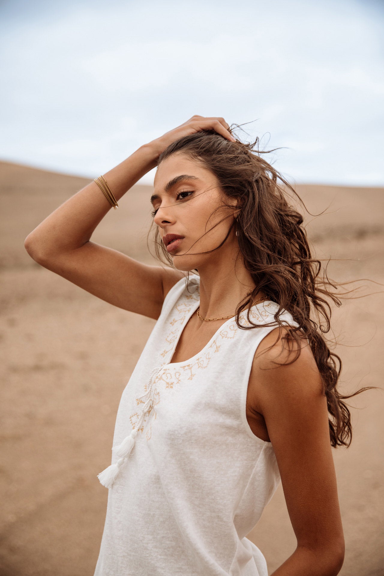 T-shirt sans manche Woman Tissina Ethnica white | Freeman T. Porter