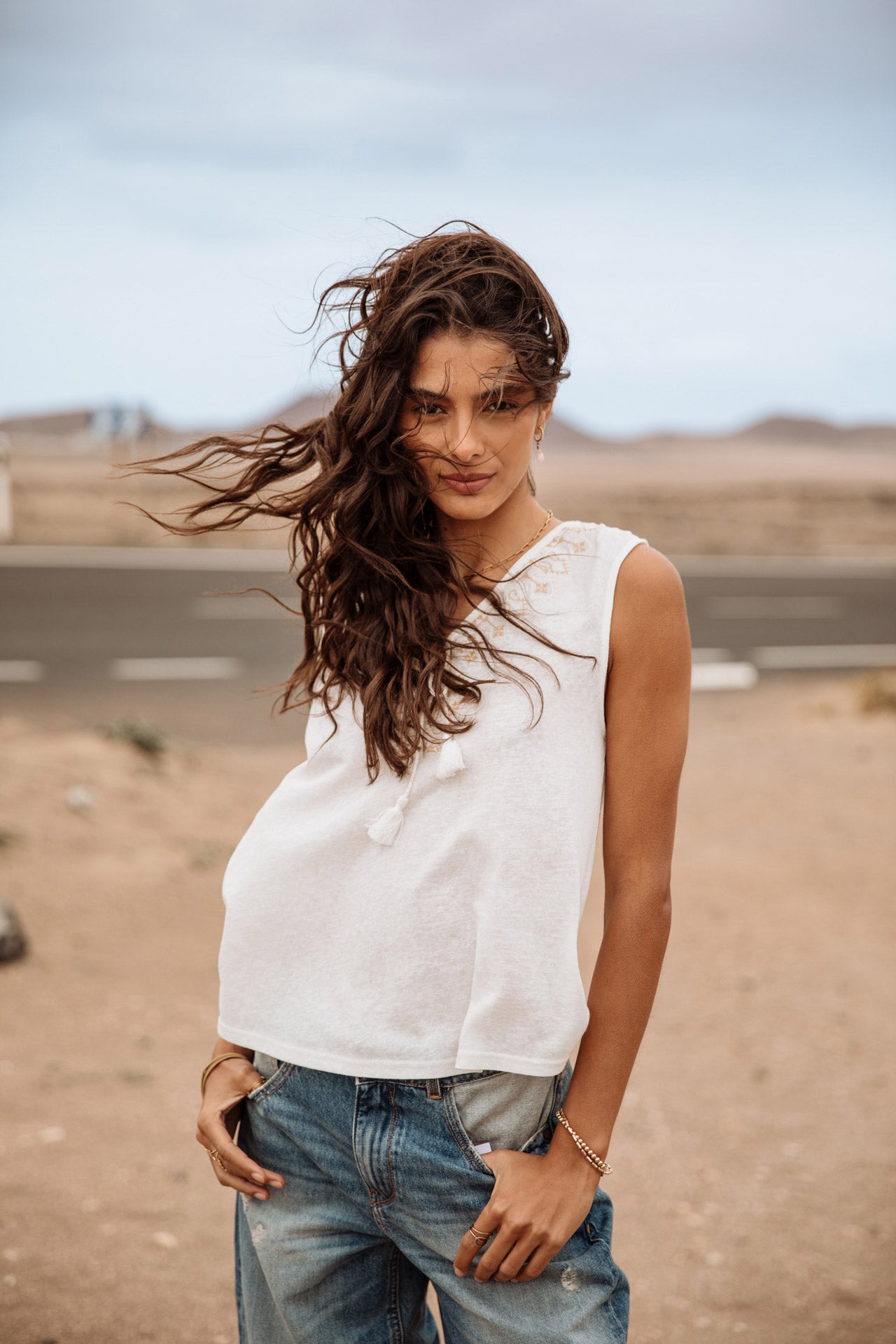 T-shirt sans manche Woman Tissina Ethnica white | Freeman T. Porter