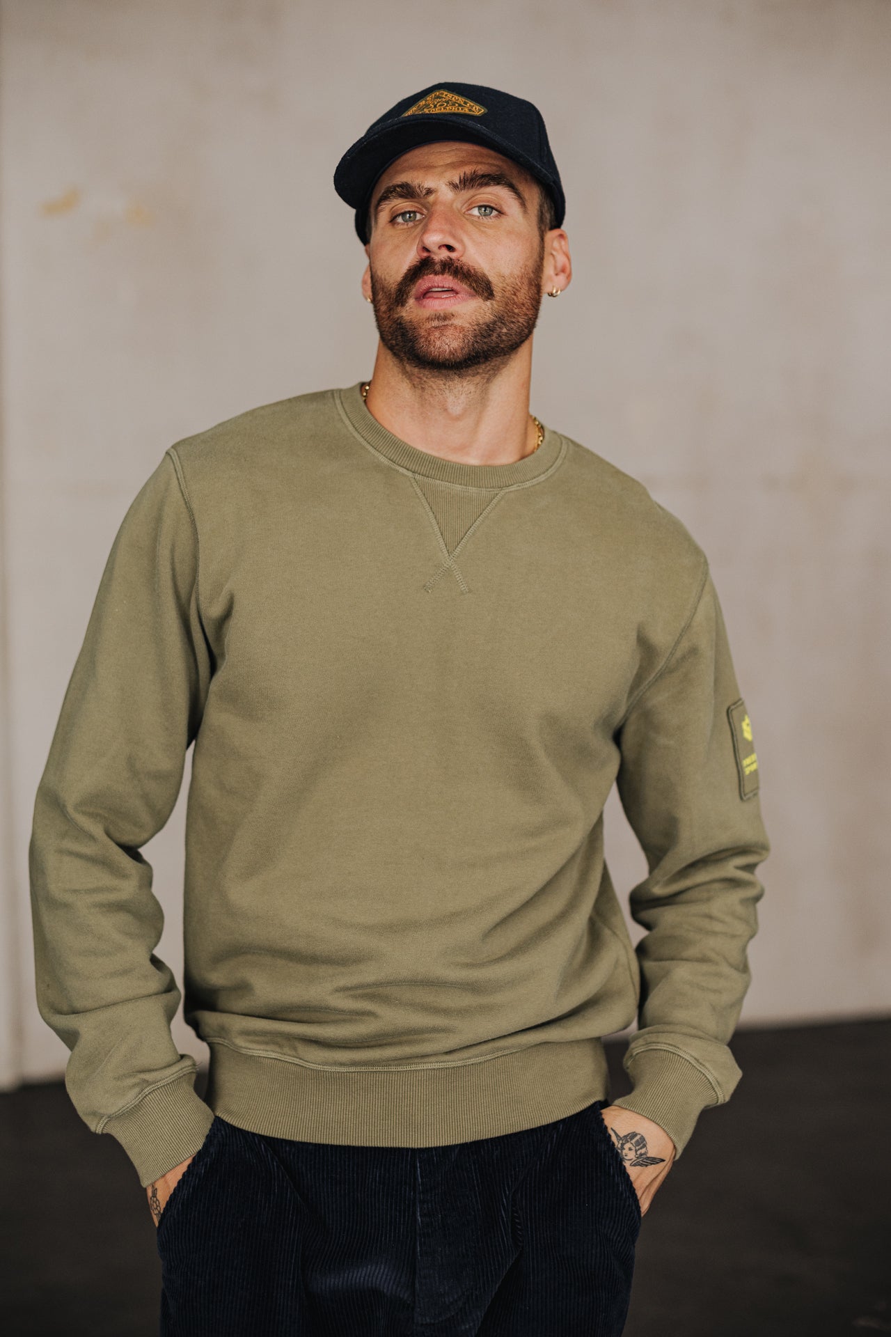 Sweat col rond Homme Baton Snug deep lichen green | Freeman T. Porter