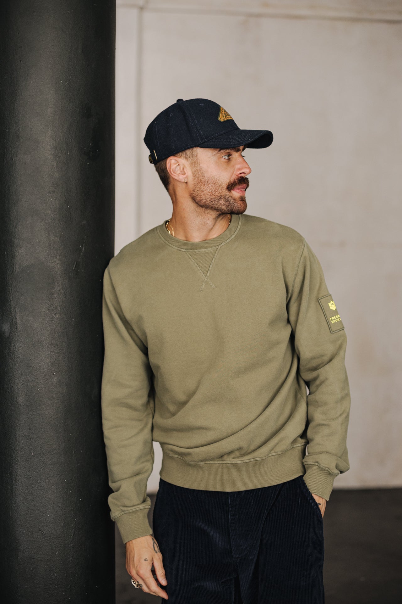 Sweat col rond Homme Baton Snug deep lichen green | Freeman T. Porter