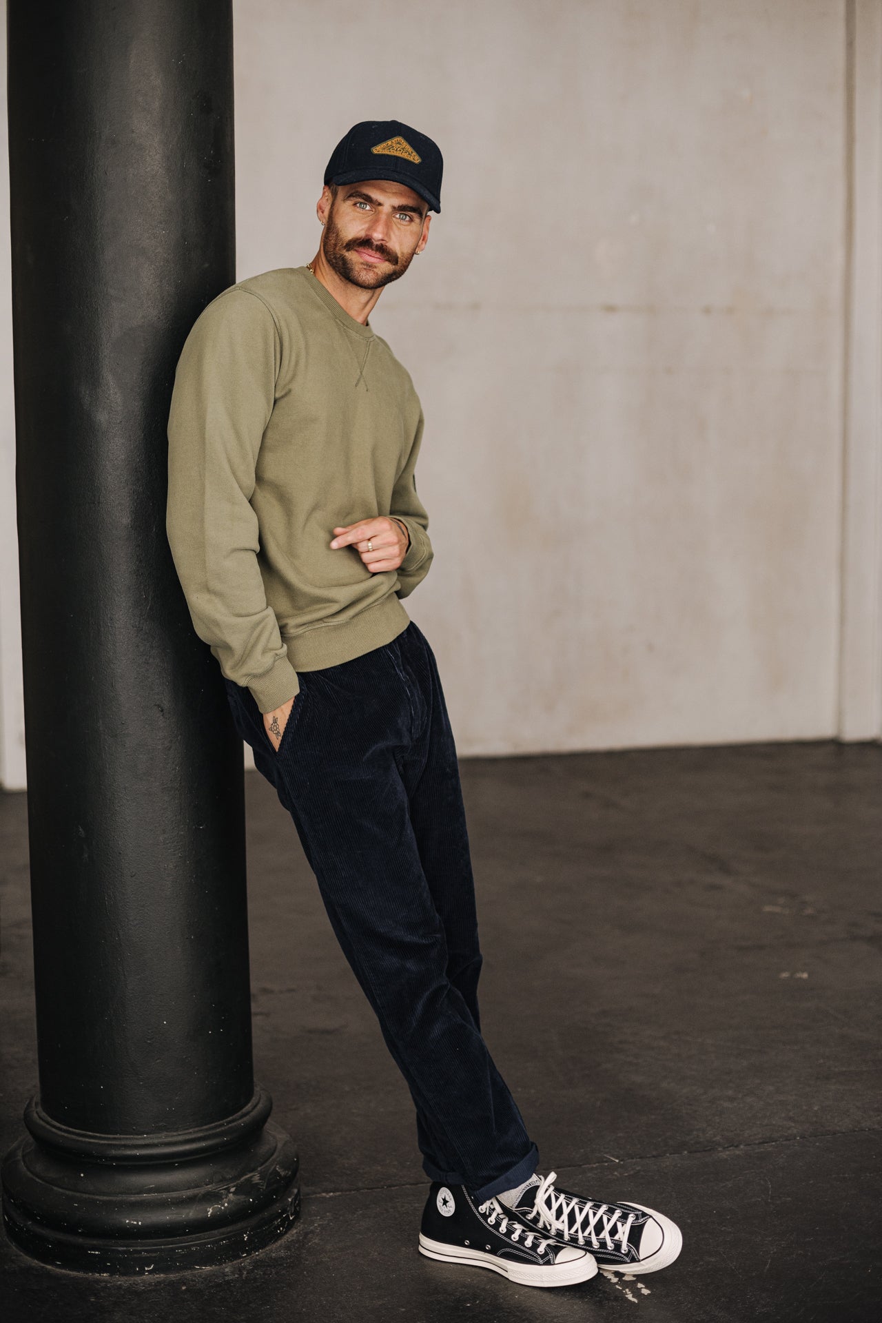 Sweat col rond Homme Baton Snug deep lichen green | Freeman T. Porter