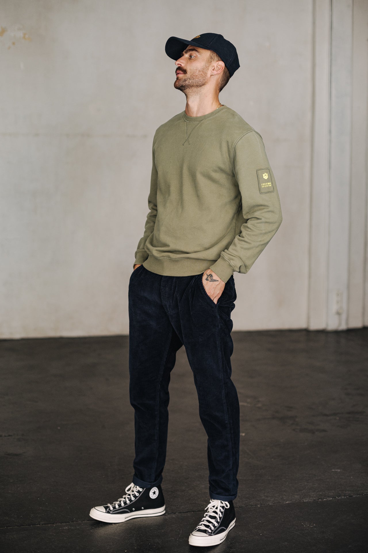 Sweat col rond Homme Baton Snug deep lichen green | Freeman T. Porter
