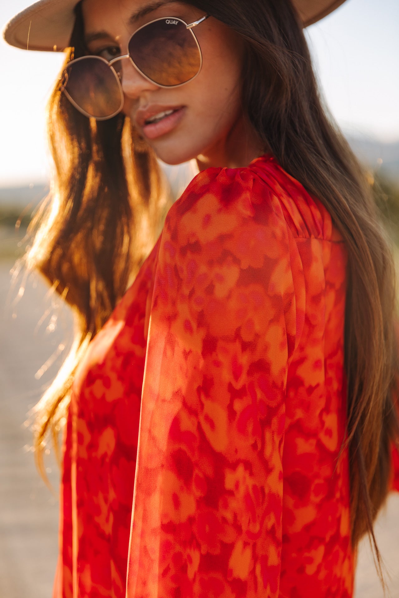 Robe courte ample Frau Juna Blurred Flowers tangerine tango | Freeman T. Porter