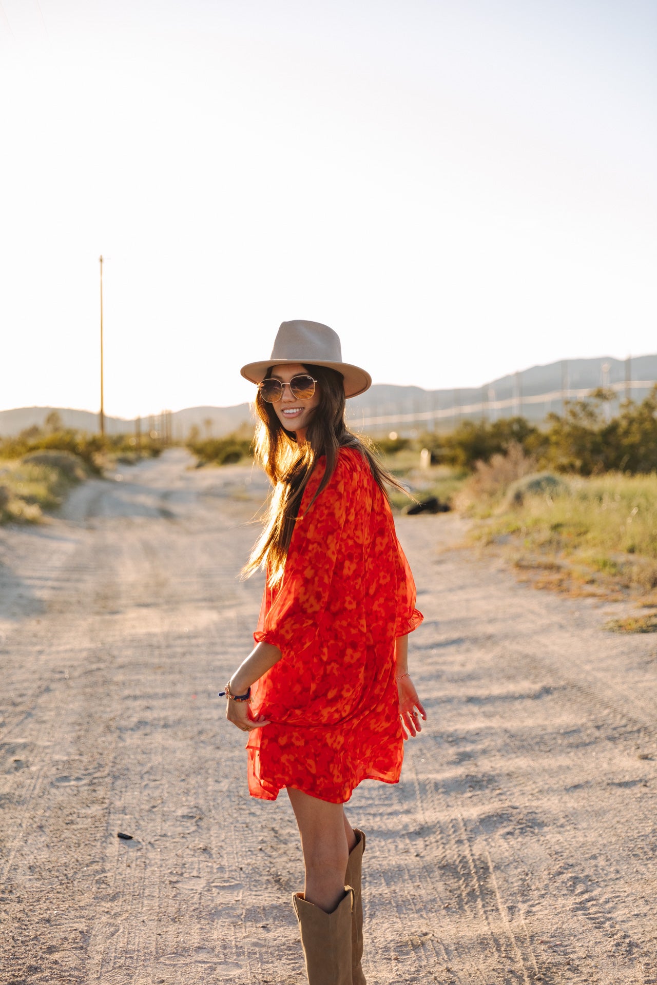 Robe courte ample Frau Juna Blurred Flowers tangerine tango | Freeman T. Porter