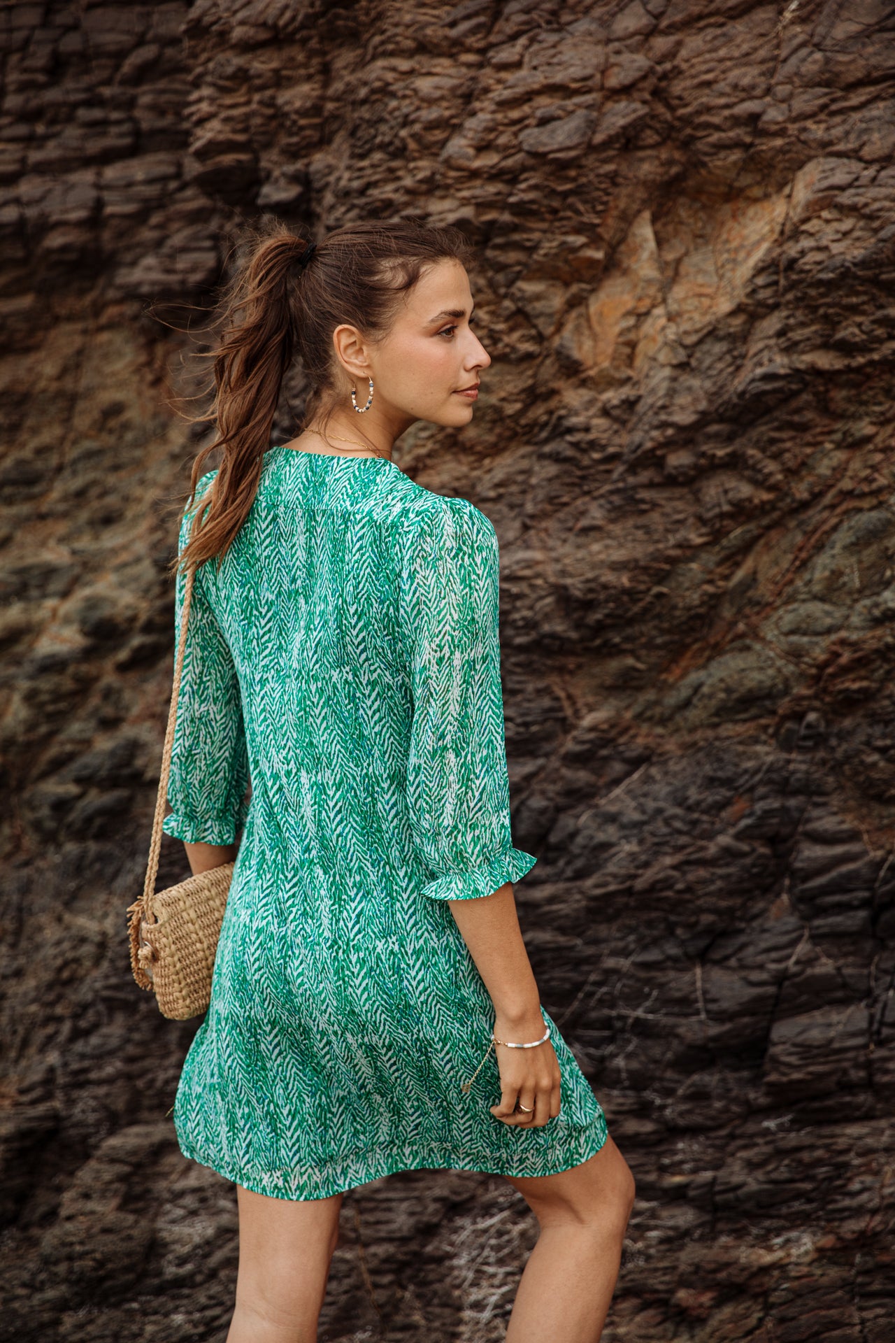 Robe courte ample Frau Juna Tigrea tropical green | Freeman T. Porter