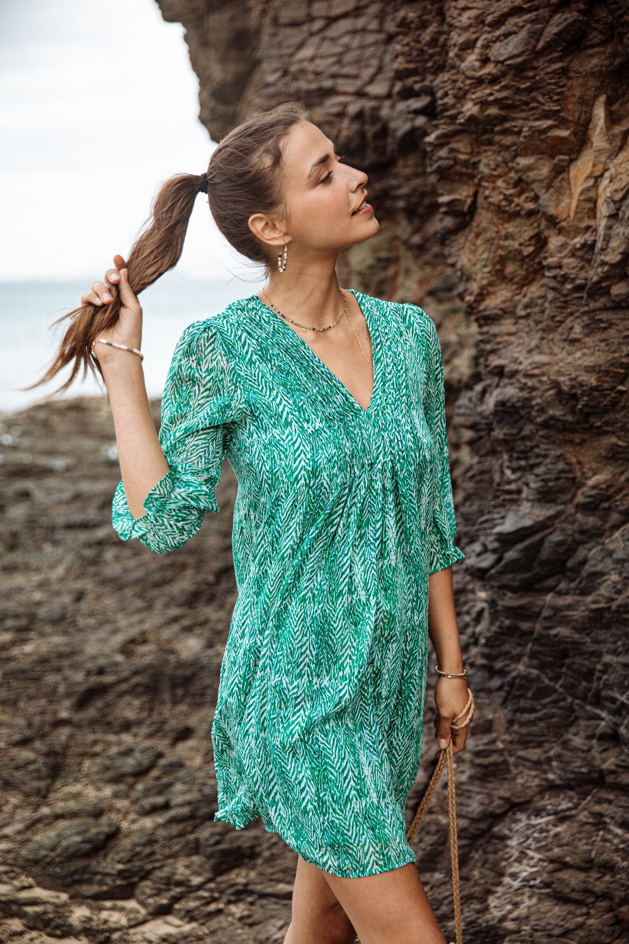 Robe courte ample Frau Juna Tigrea tropical green | Freeman T. Porter