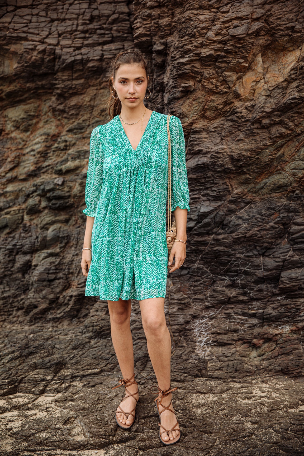 Robe courte ample Frau Juna Tigrea tropical green | Freeman T. Porter