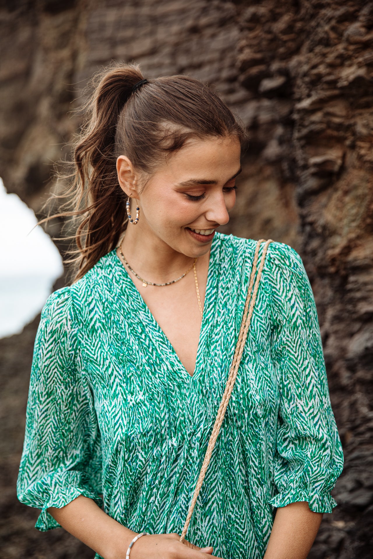 Robe courte ample Frau Juna Tigrea tropical green | Freeman T. Porter