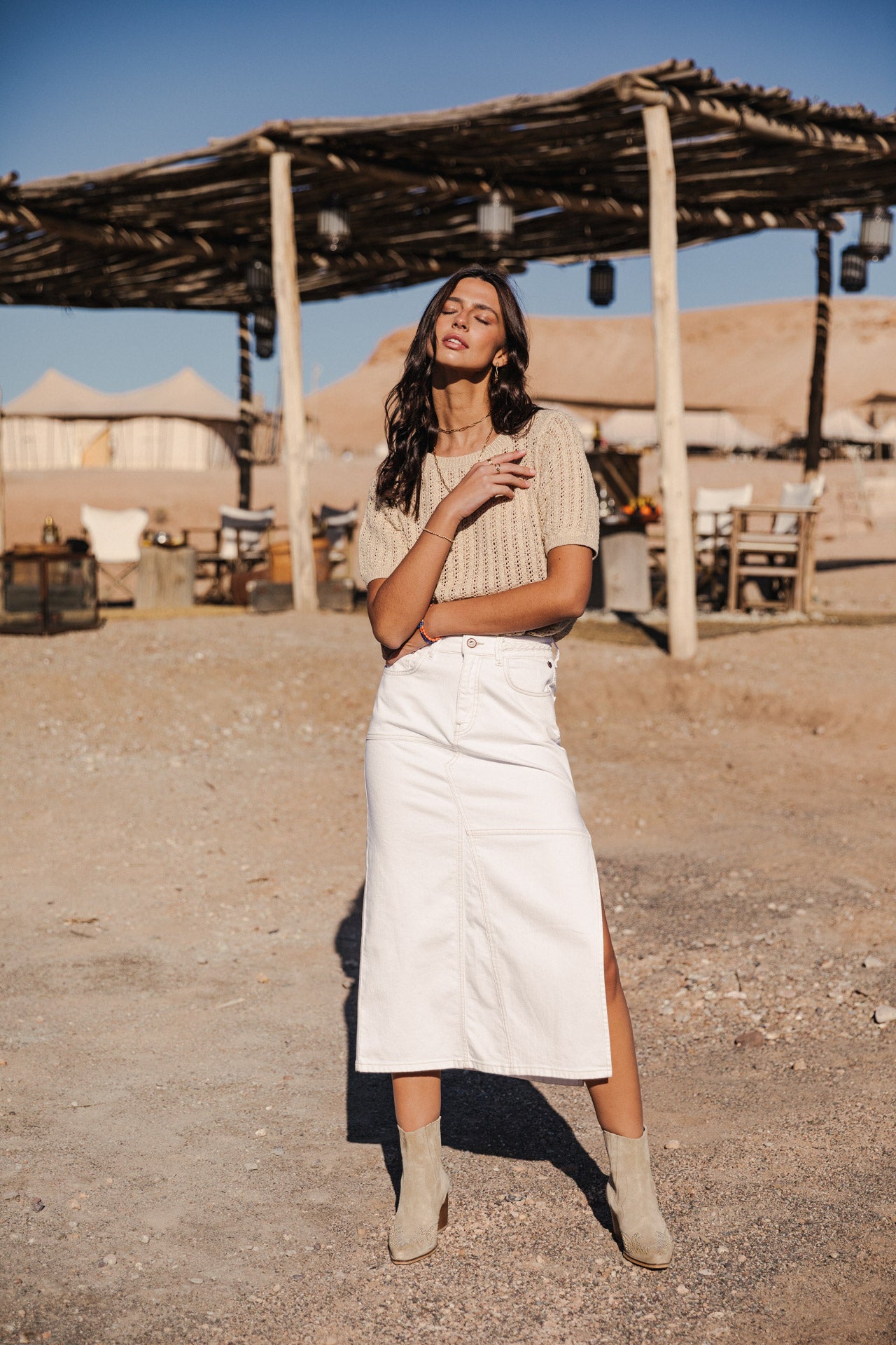 Jupe longue Femme Carla Andalousia off white | Freeman T. Porter