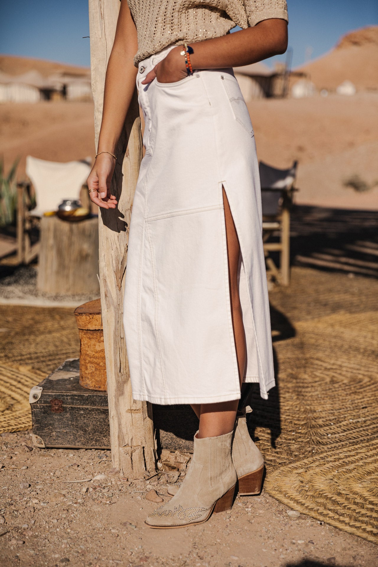 Jupe longue Femme Carla Andalousia off white | Freeman T. Porter