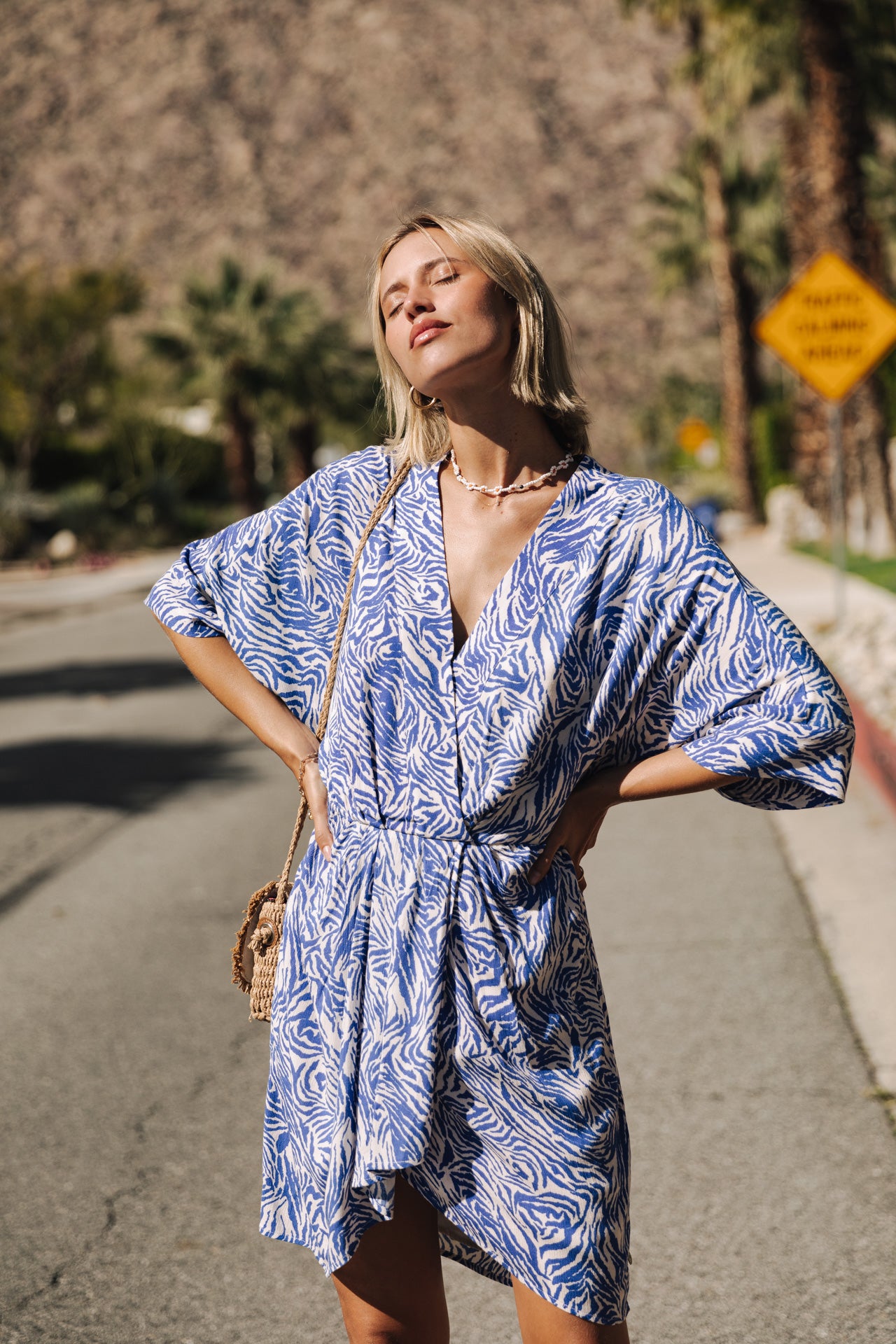 Robe courte kimono Femme Roza Zebrure dazzling blue | Freeman T. Porter