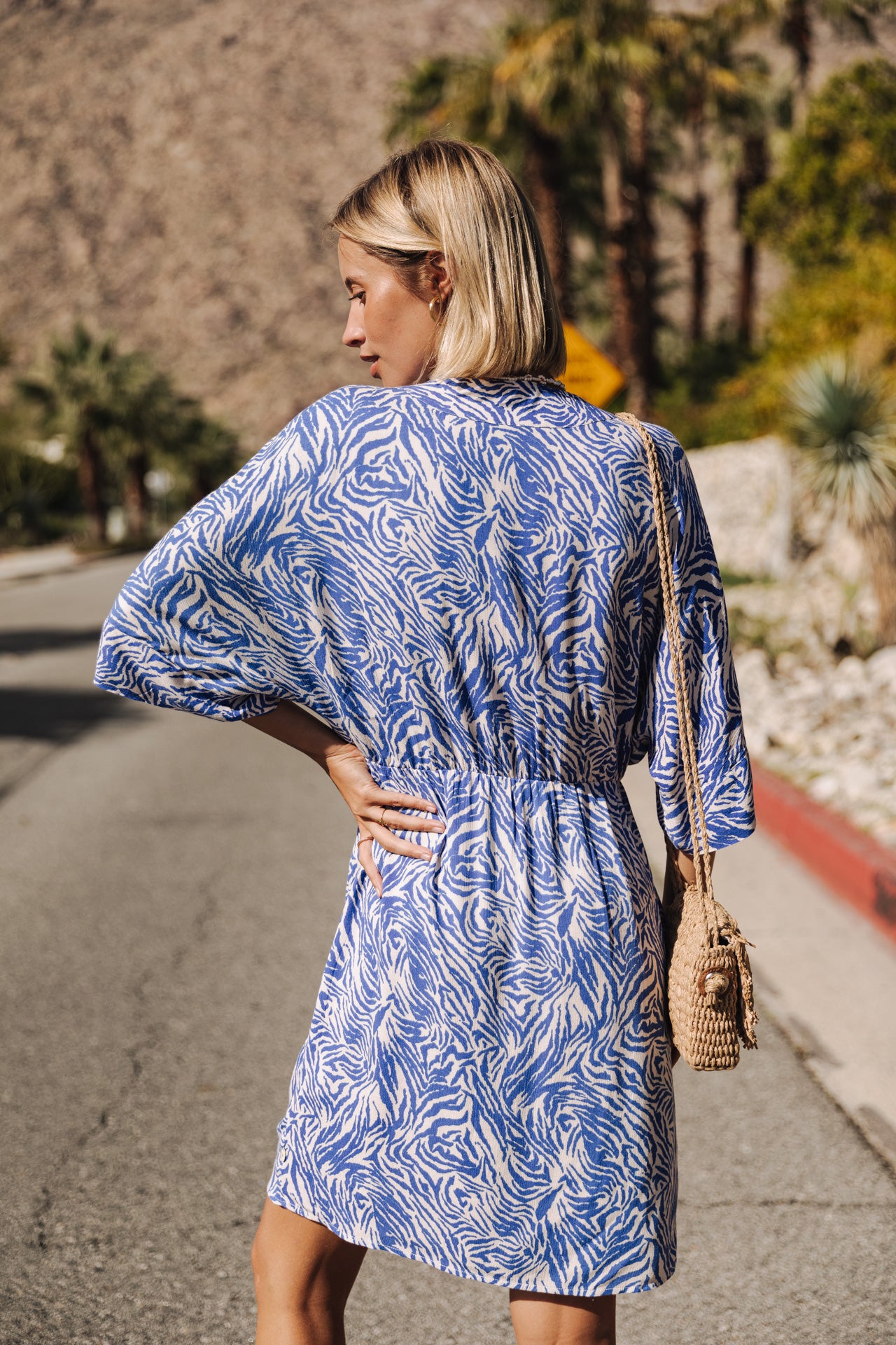 Robe courte kimono Femme Roza Zebrure dazzling blue | Freeman T. Porter