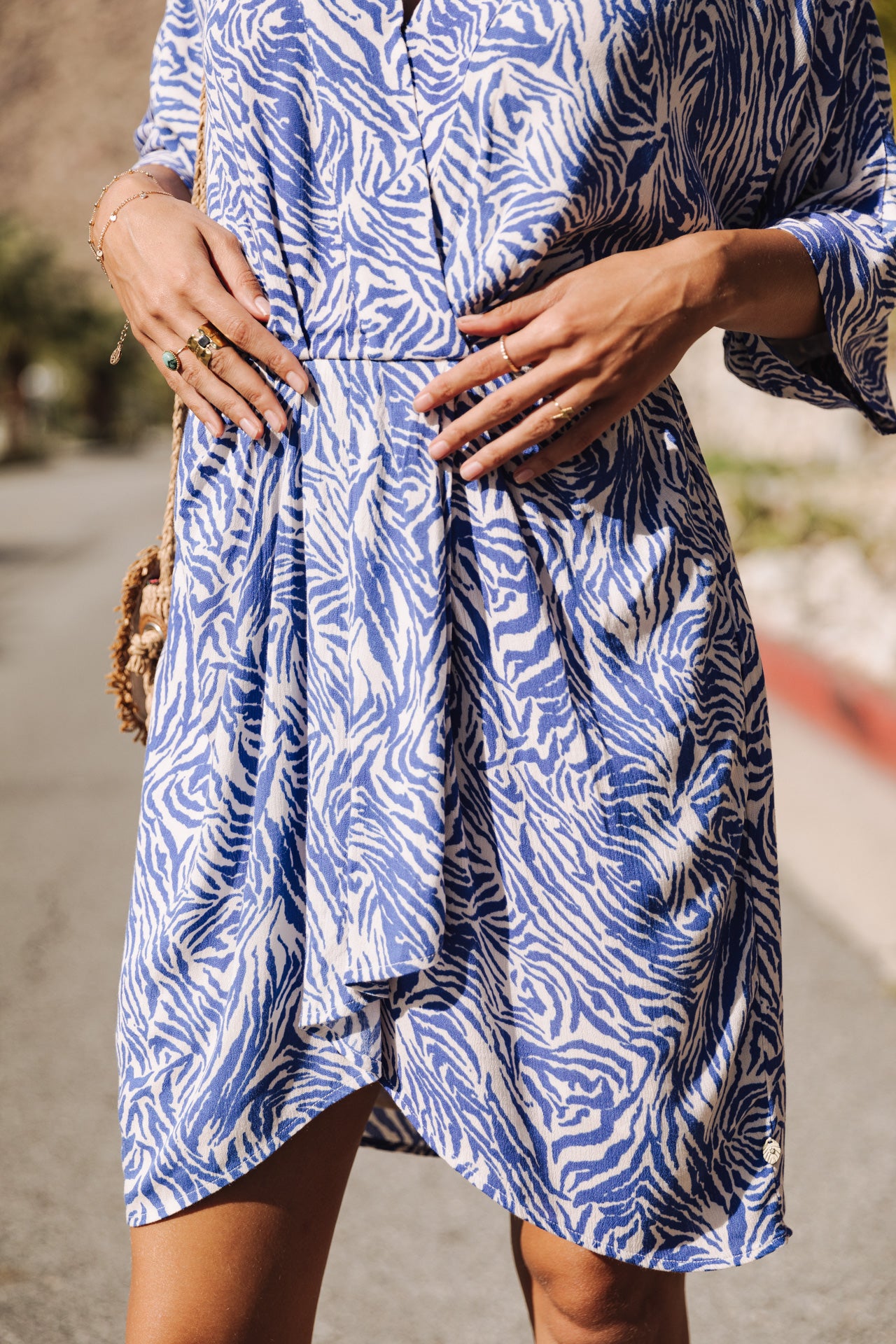 Robe courte kimono Femme Roza Zebrure dazzling blue | Freeman T. Porter