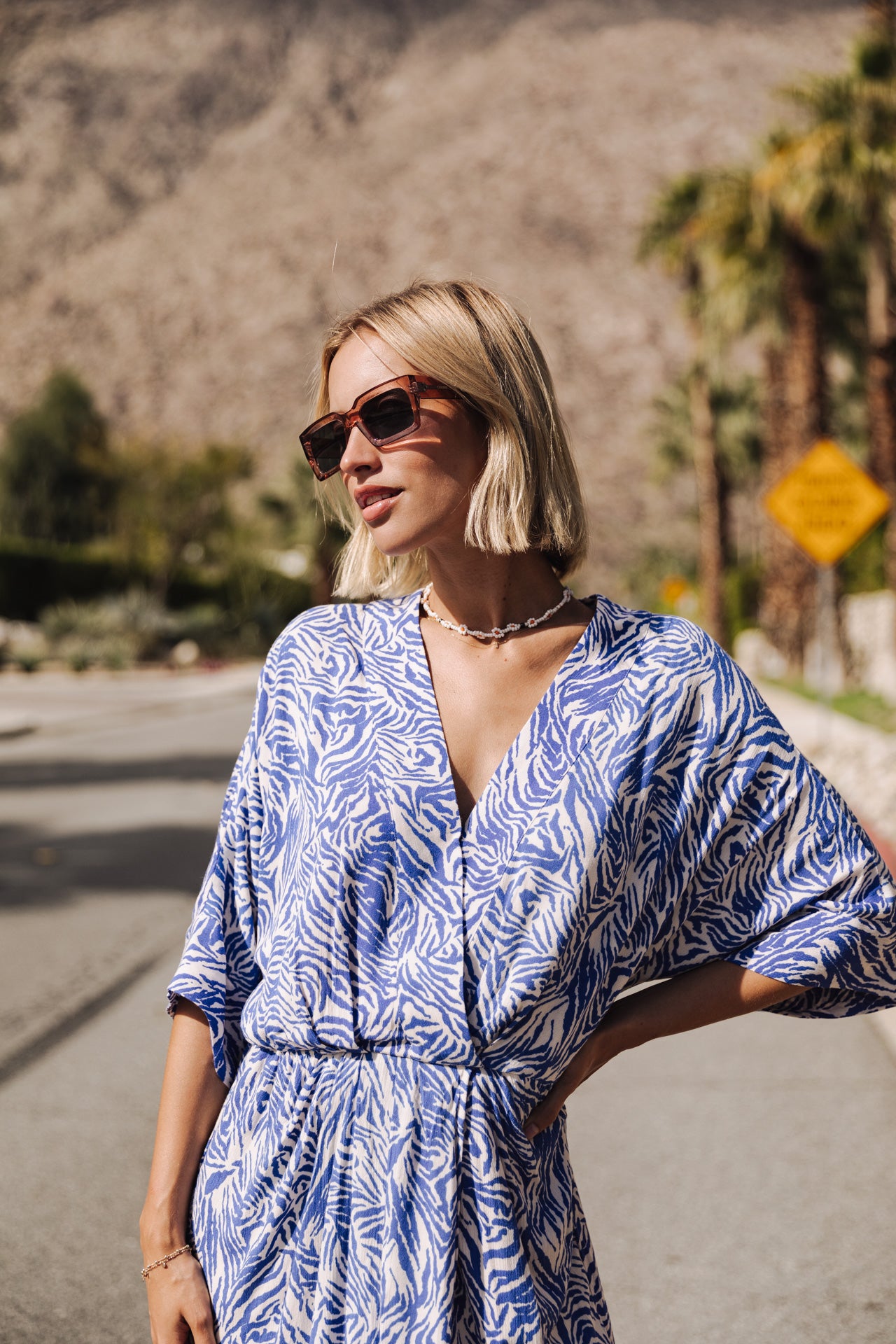 Robe courte kimono Femme Roza Zebrure dazzling blue | Freeman T. Porter
