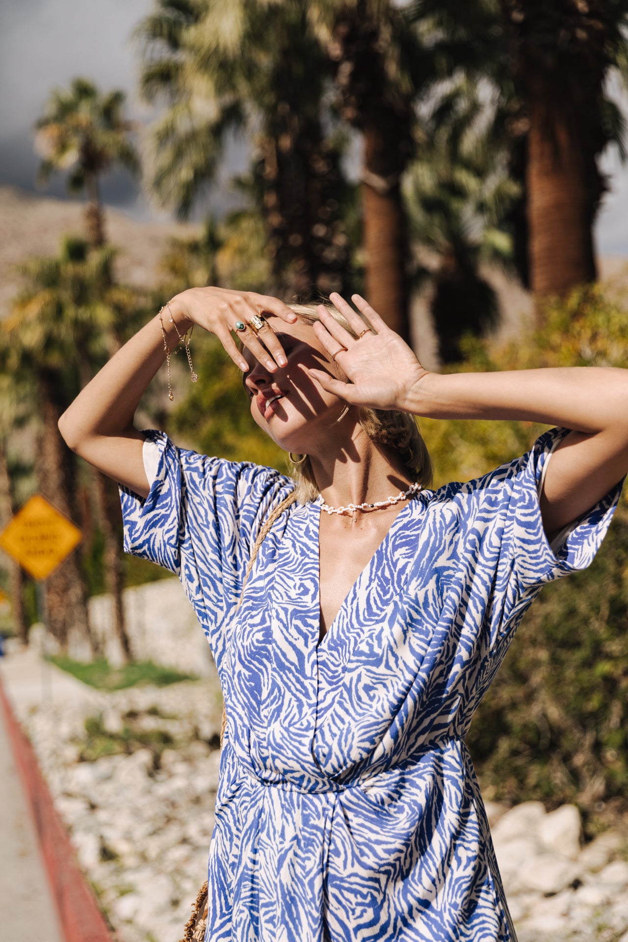 Robe courte kimono Femme Roza Zebrure dazzling blue | Freeman T. Porter