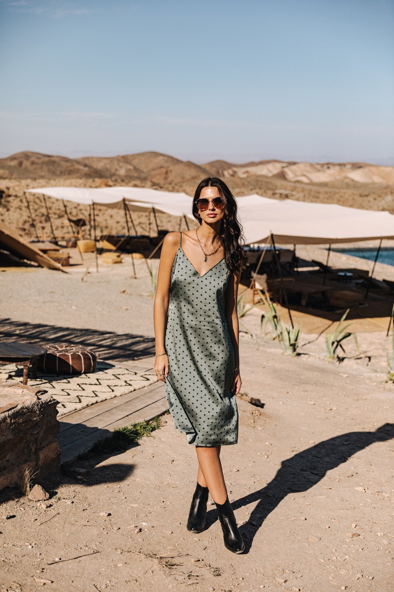Robe mi-longue Frau Renelle Dots khaki | Freeman T. Porter