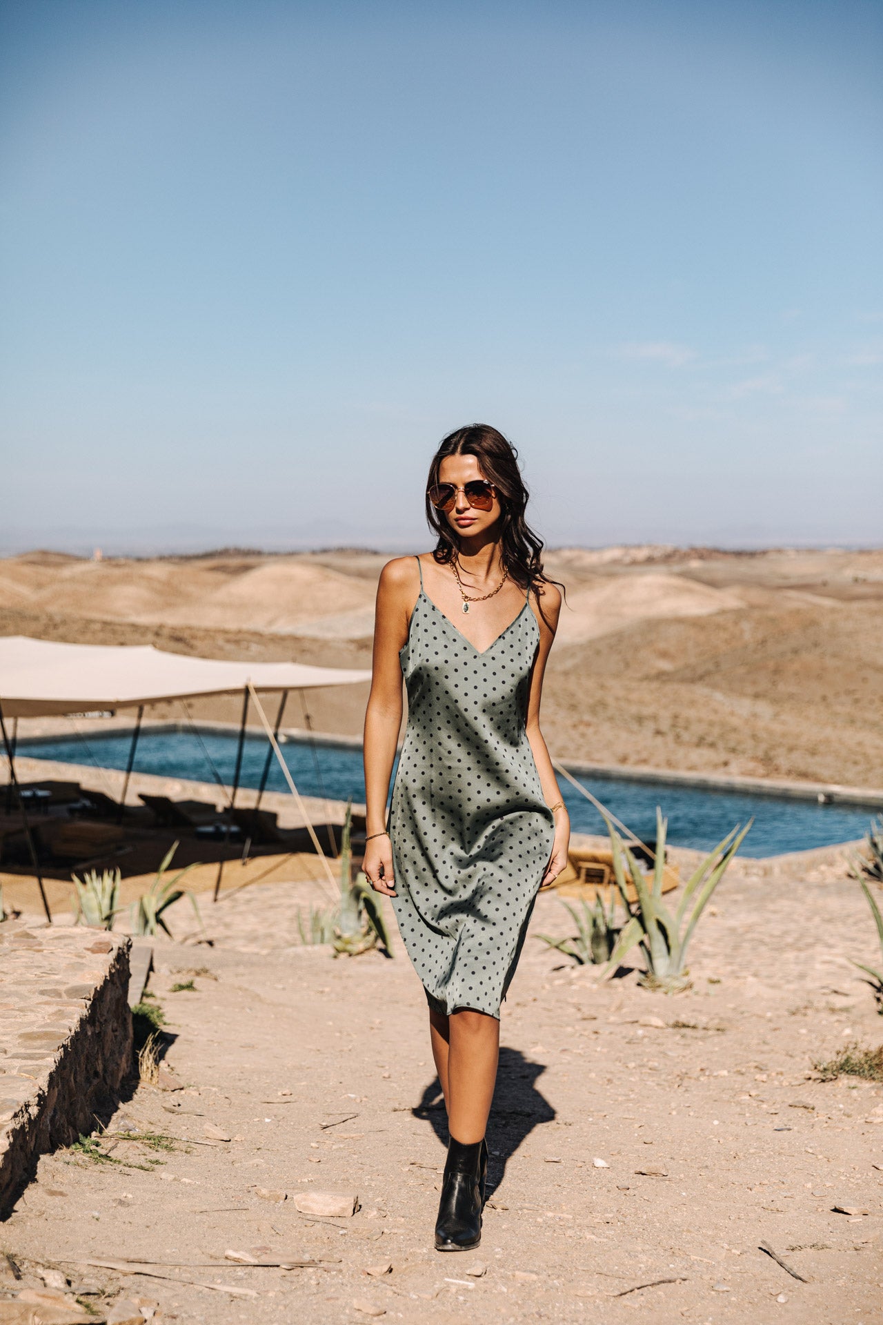 Robe mi-longue Frau Renelle Dots khaki | Freeman T. Porter