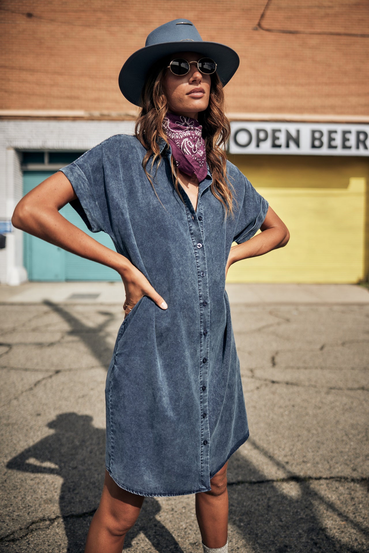Robe chemise Femme Raffia Plain blue | Freeman T. Porter