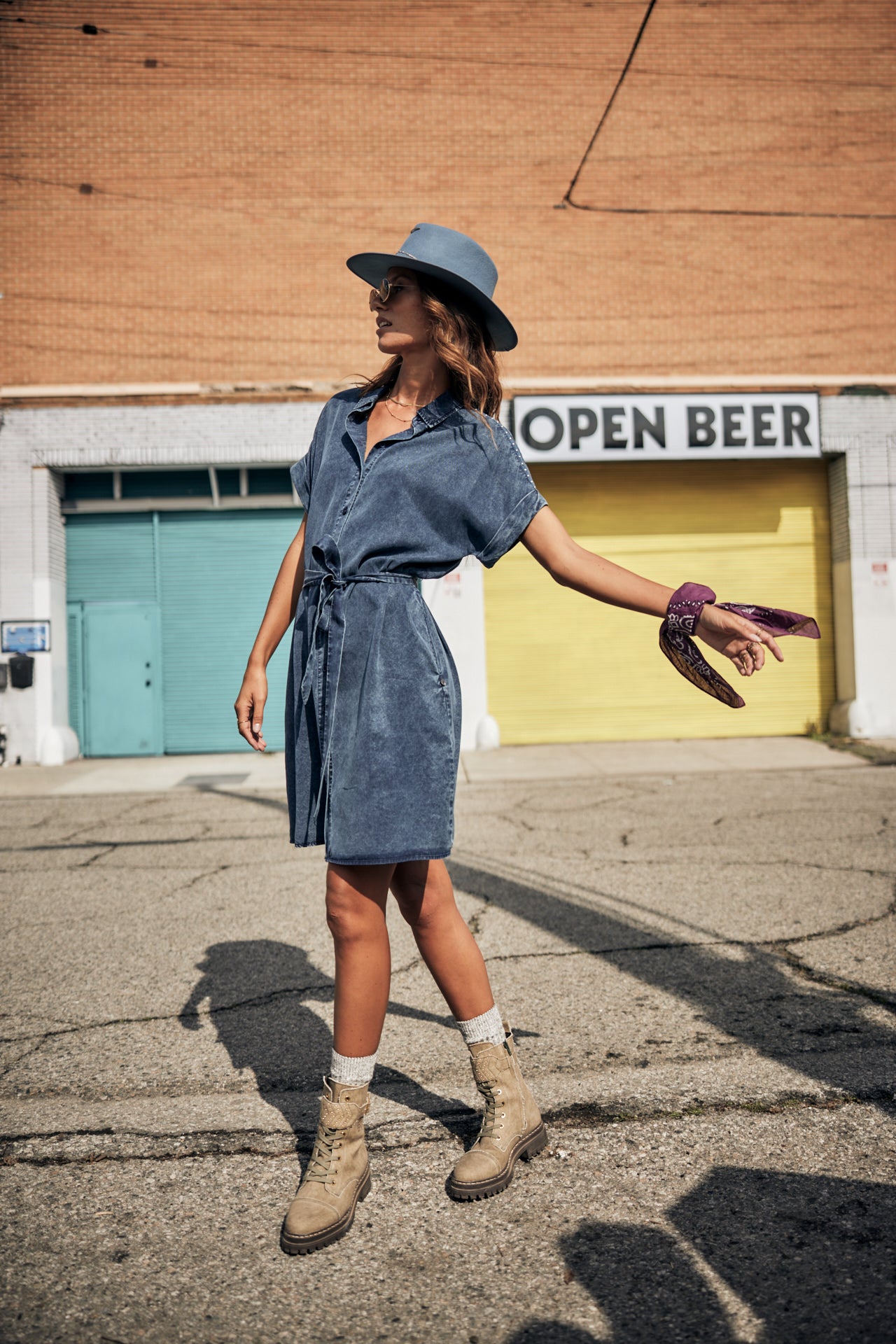 Robe chemise Femme Raffia Plain blue | Freeman T. Porter