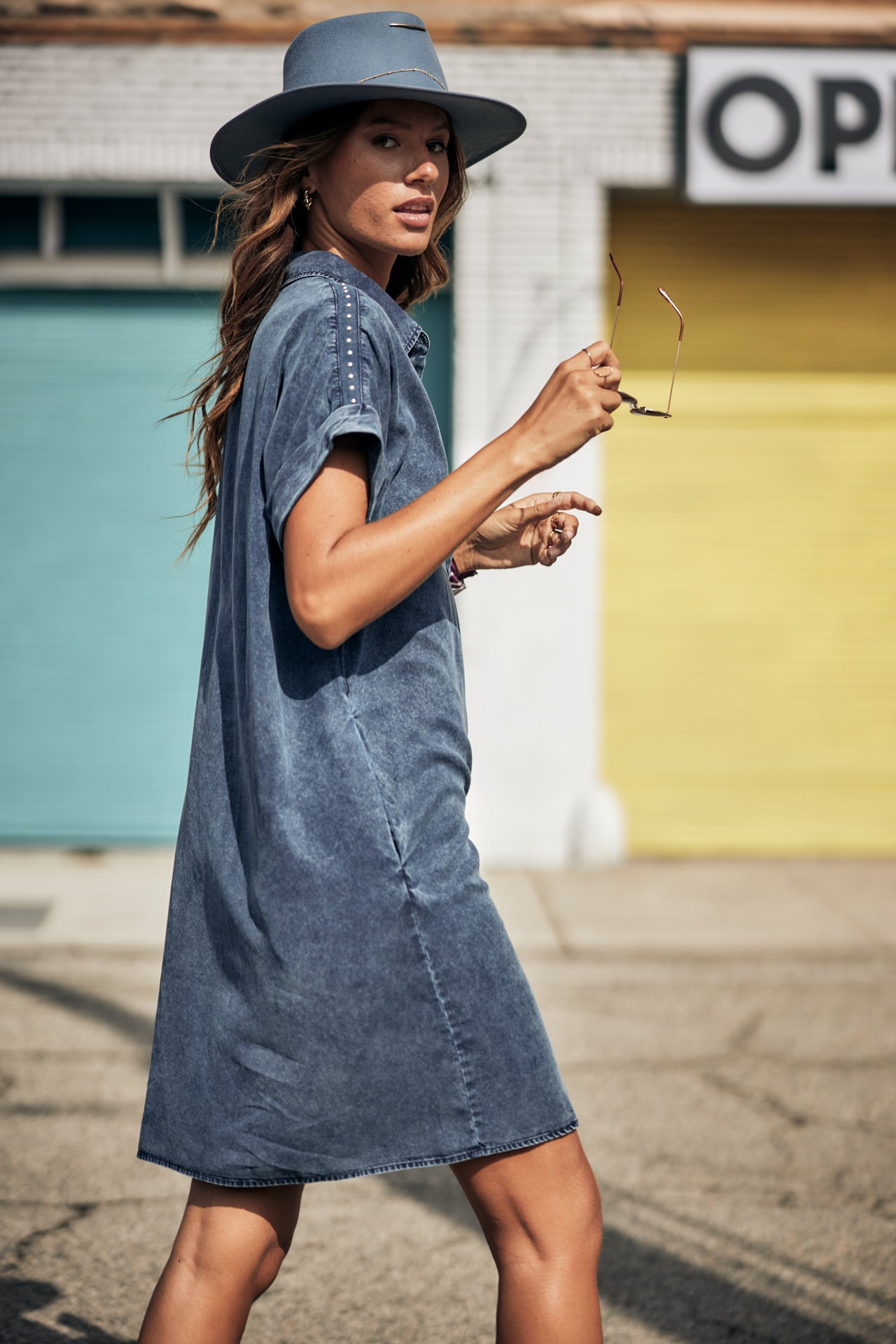 Robe chemise Femme Raffia Plain blue | Freeman T. Porter